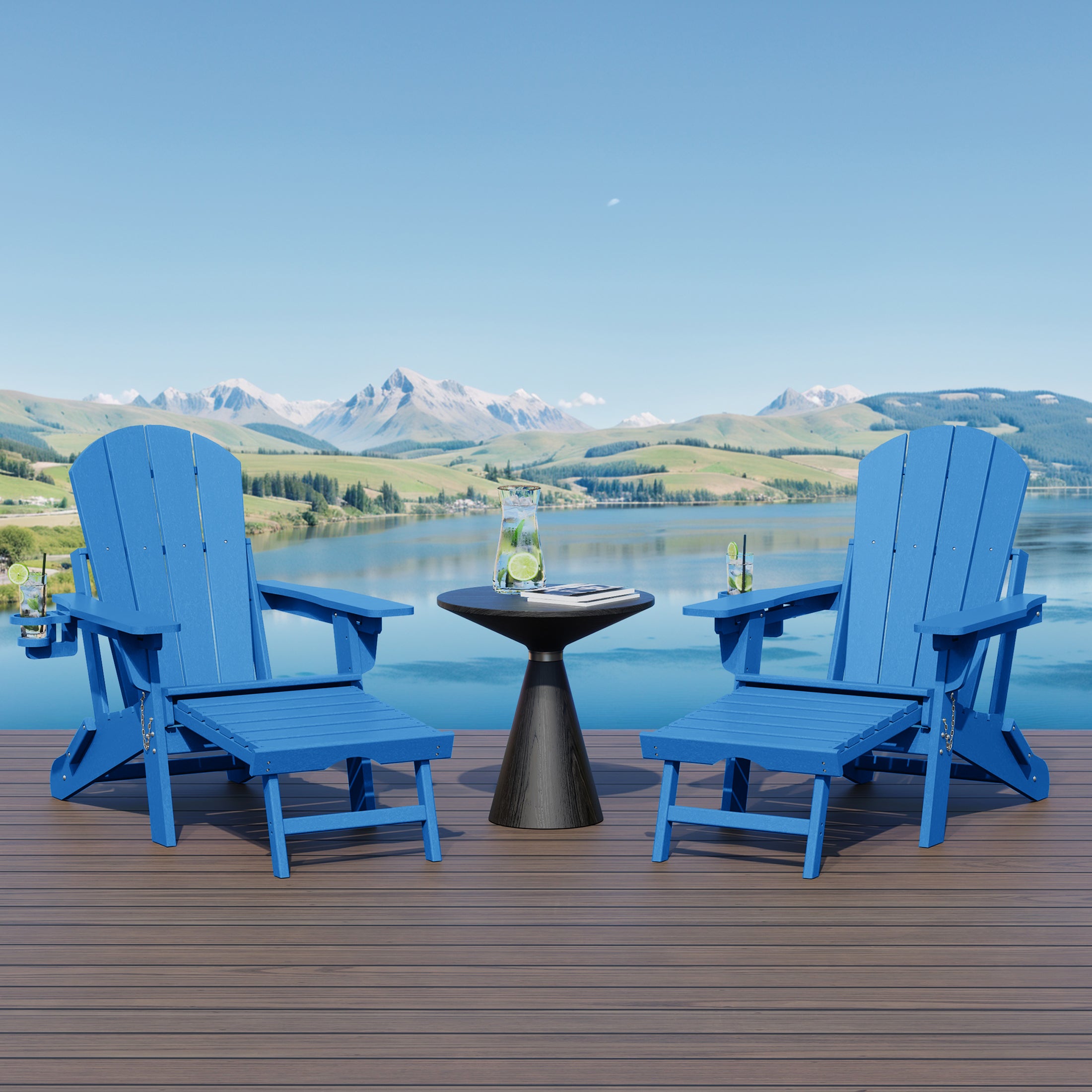 Paradise Folding Adjustable Adirondack Chair with Retractable Ottoman and Cup Holder (Set of 2)