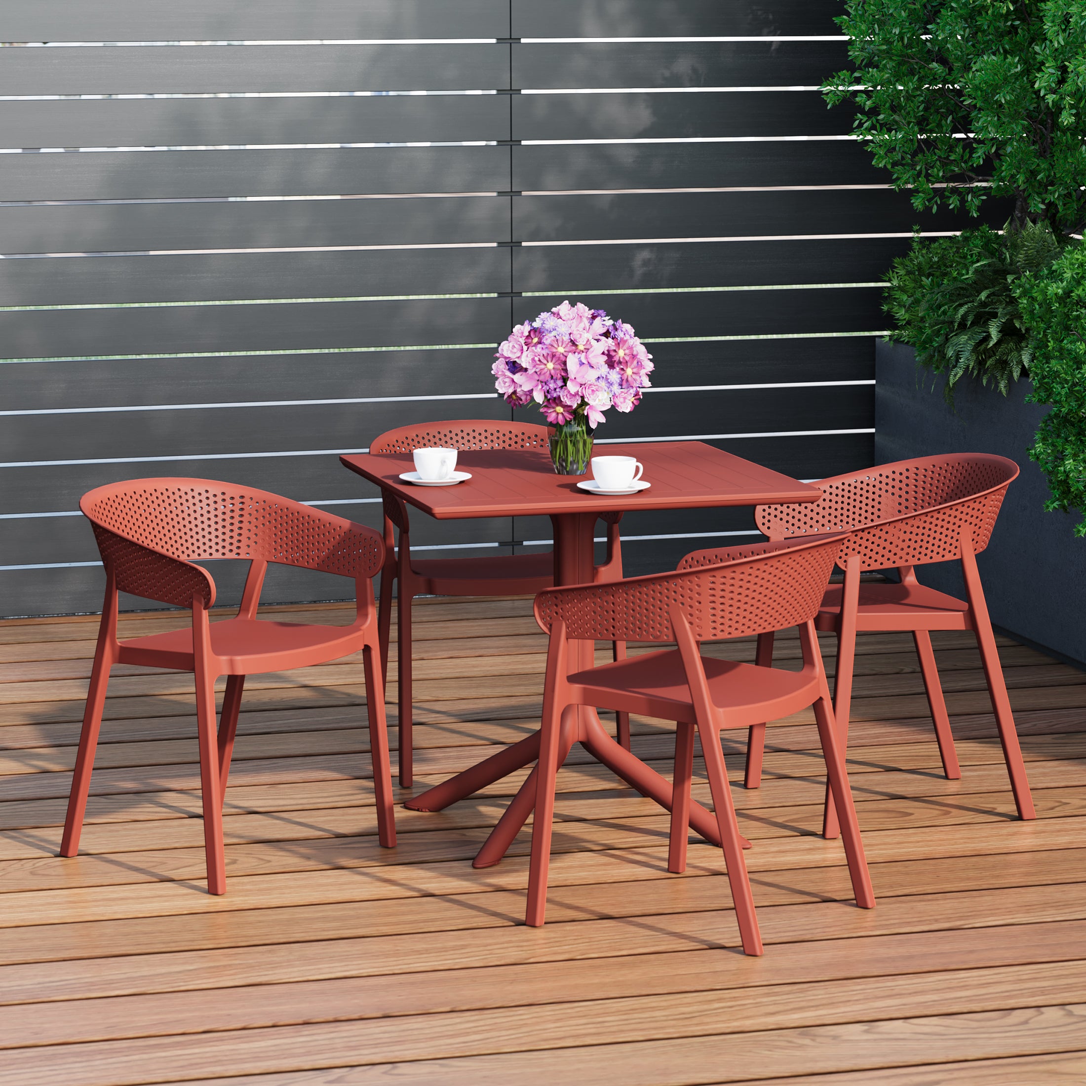 Sunshine 5-Piece Outdoor Resin Square Patio Dining Table Set with Stackable Patio Dining Chairs