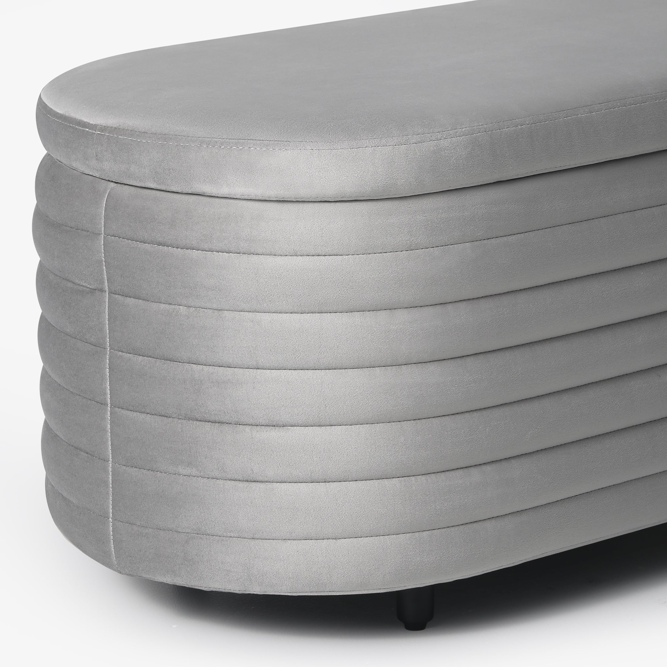 Alaia 54" Wide Mid-Century Modern Upholstered Velvet Tufted Oval Storage Ottoman Bench