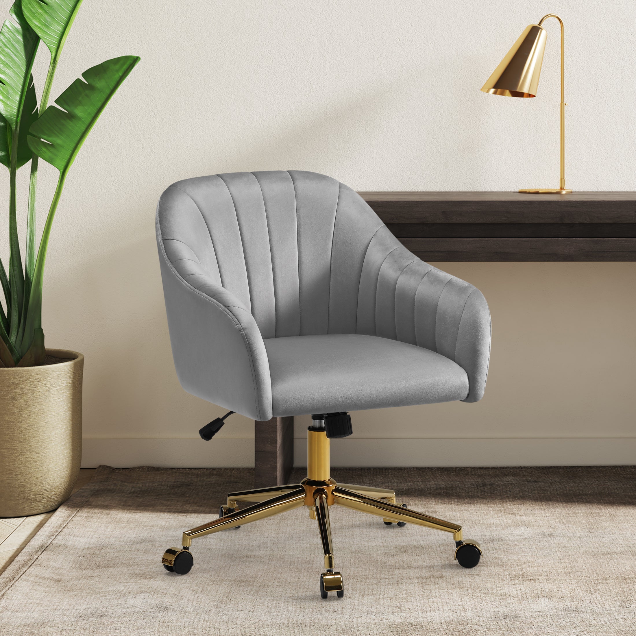 Alaia Upholstered Velvet Swivel Vanity Desk Chair With Wheels