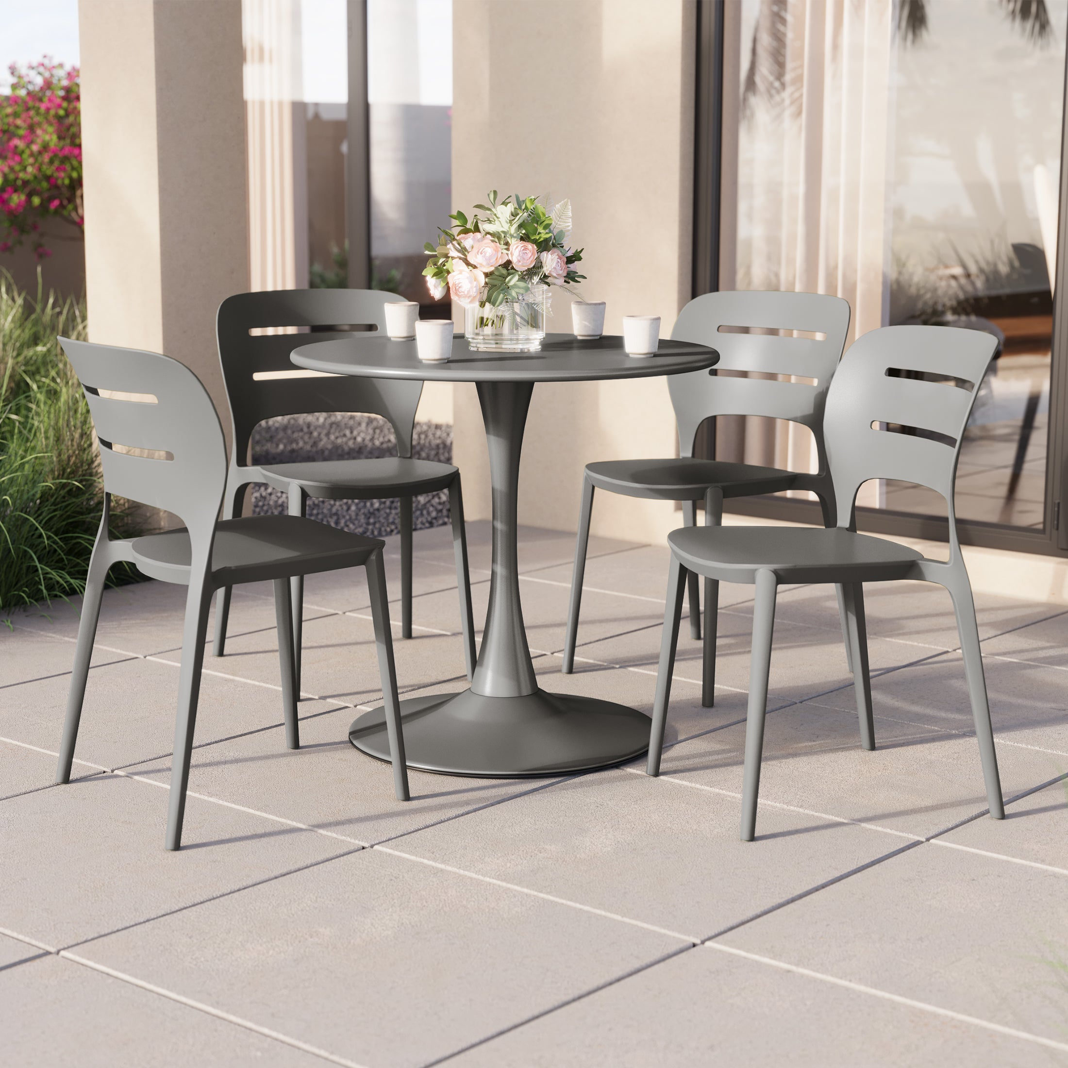 Sunshine Outdoor Modern Stackable Plastic Patio Dining Side Chairs (Set of 4)