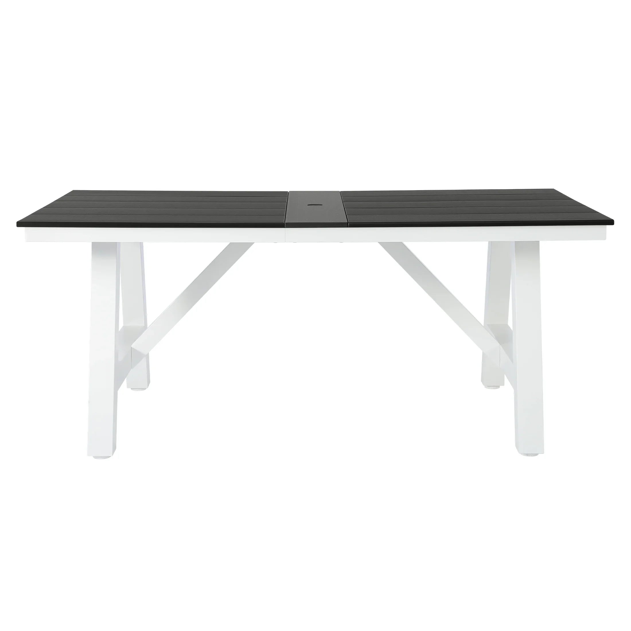 Stinson 72" HDPE Rectangle Outdoor Patio Dining Table With Umbrella Hole and Metal Frame