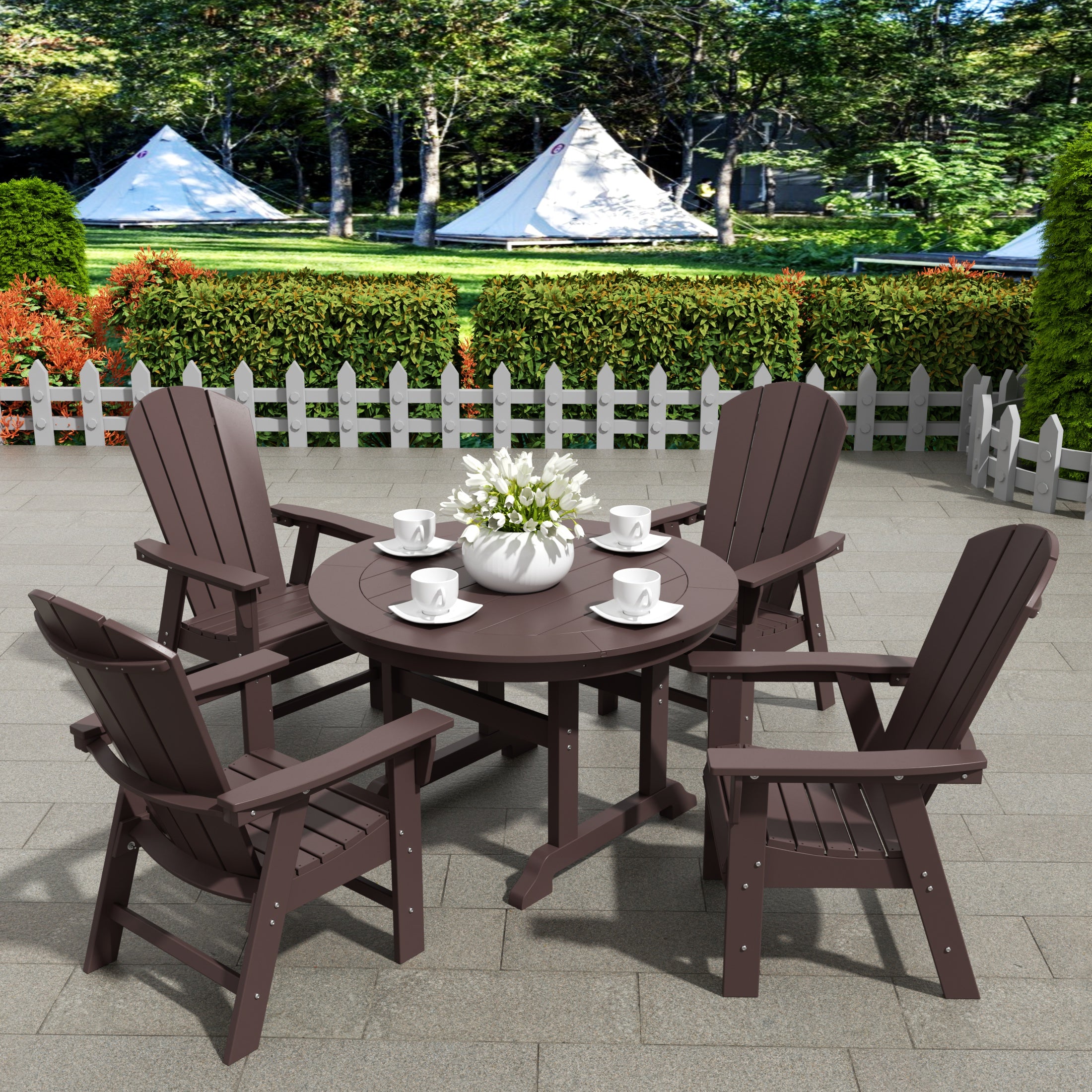 Paradise 5 Piece Outdoor Patio Dining Round Table and Curved Back Armchair Set