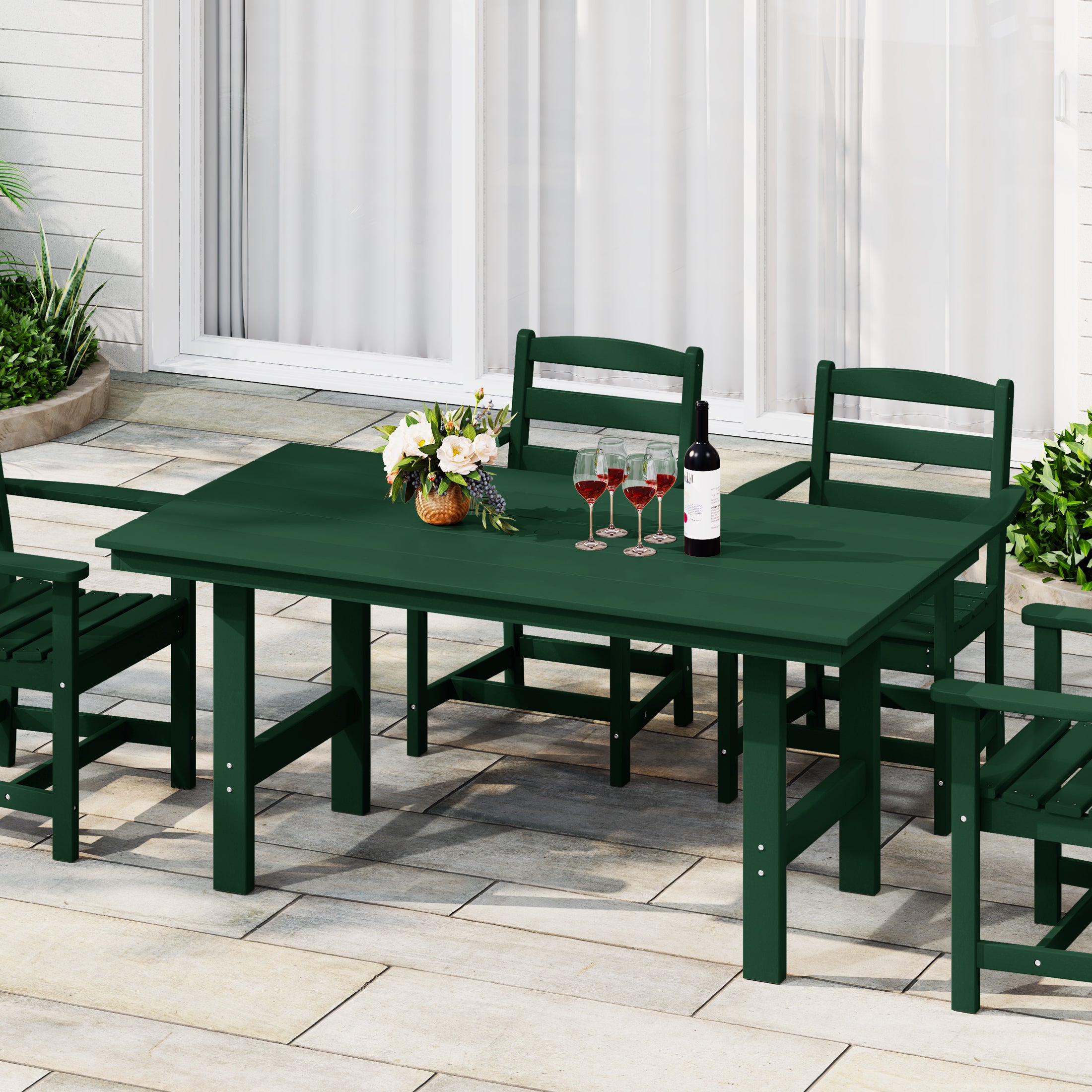 Palms Outdoor Modern HDPE 66" Wide Rectangle Patio Dining Table for 6