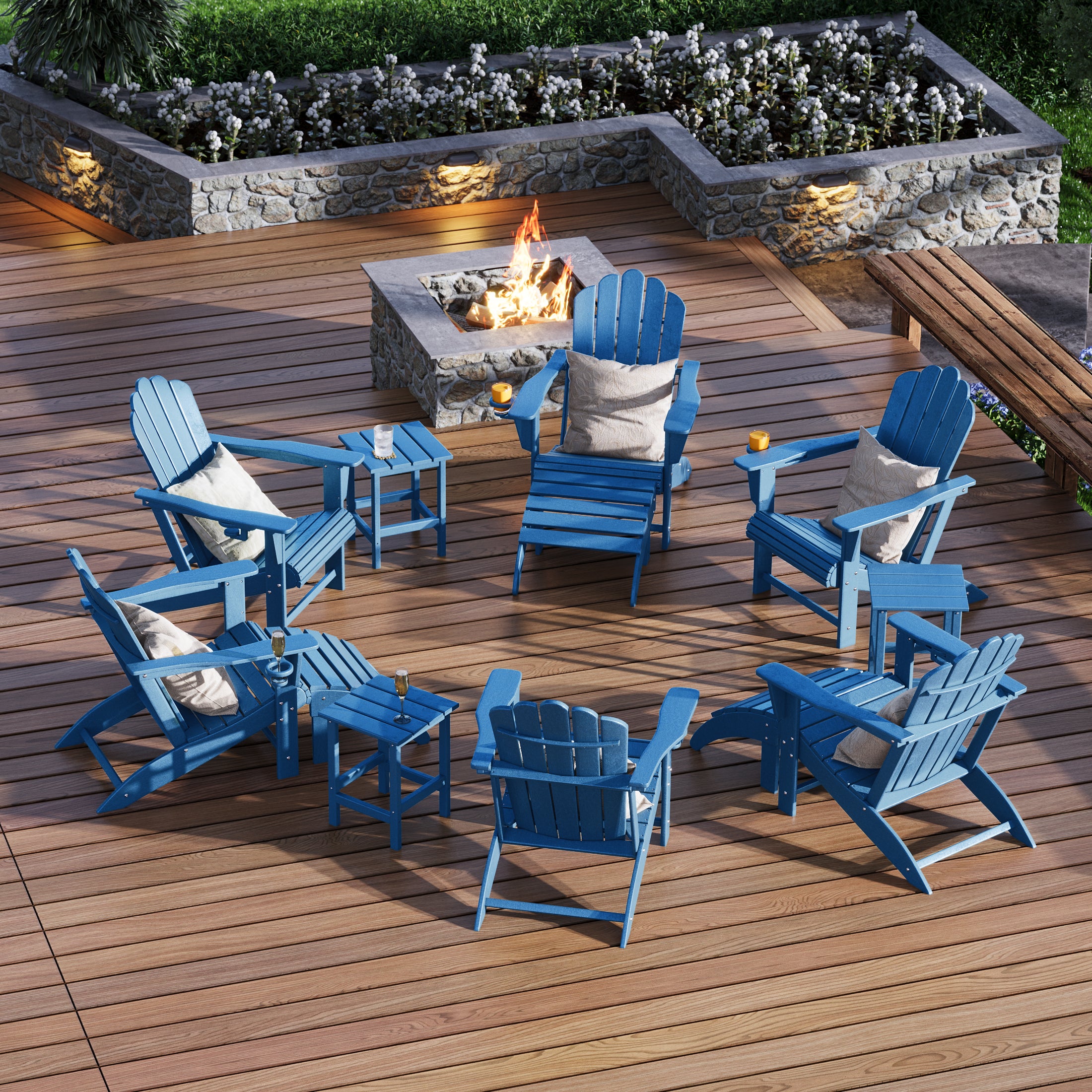 Lakeview 12-Piece HDPE Outdoor Patio Furniture Adirondack Chair Conversation Table Set