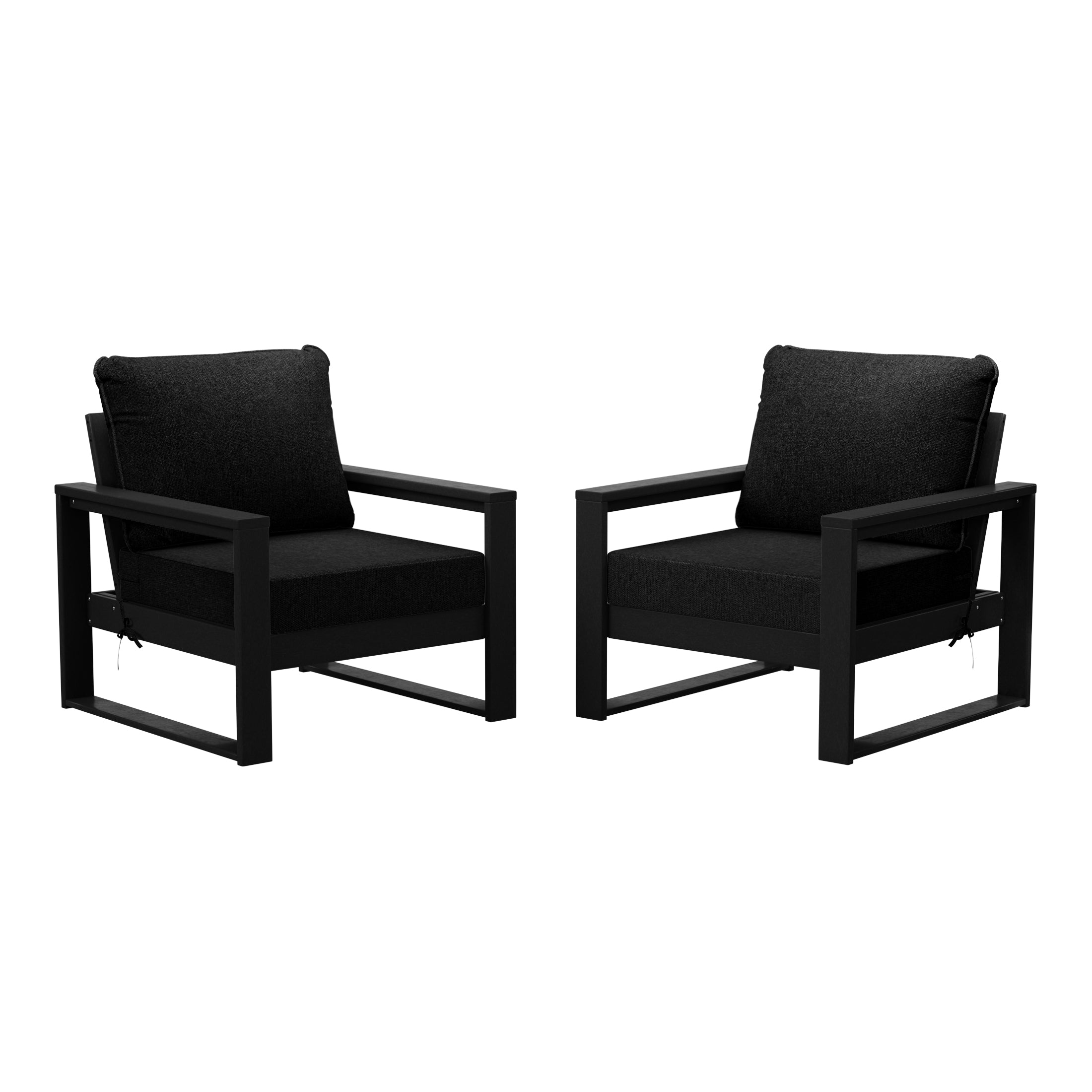 Rockaway Outdoor Modern HDPE Patio Club Chair with Waterproof Deep Seat Cushions (Set of 2)