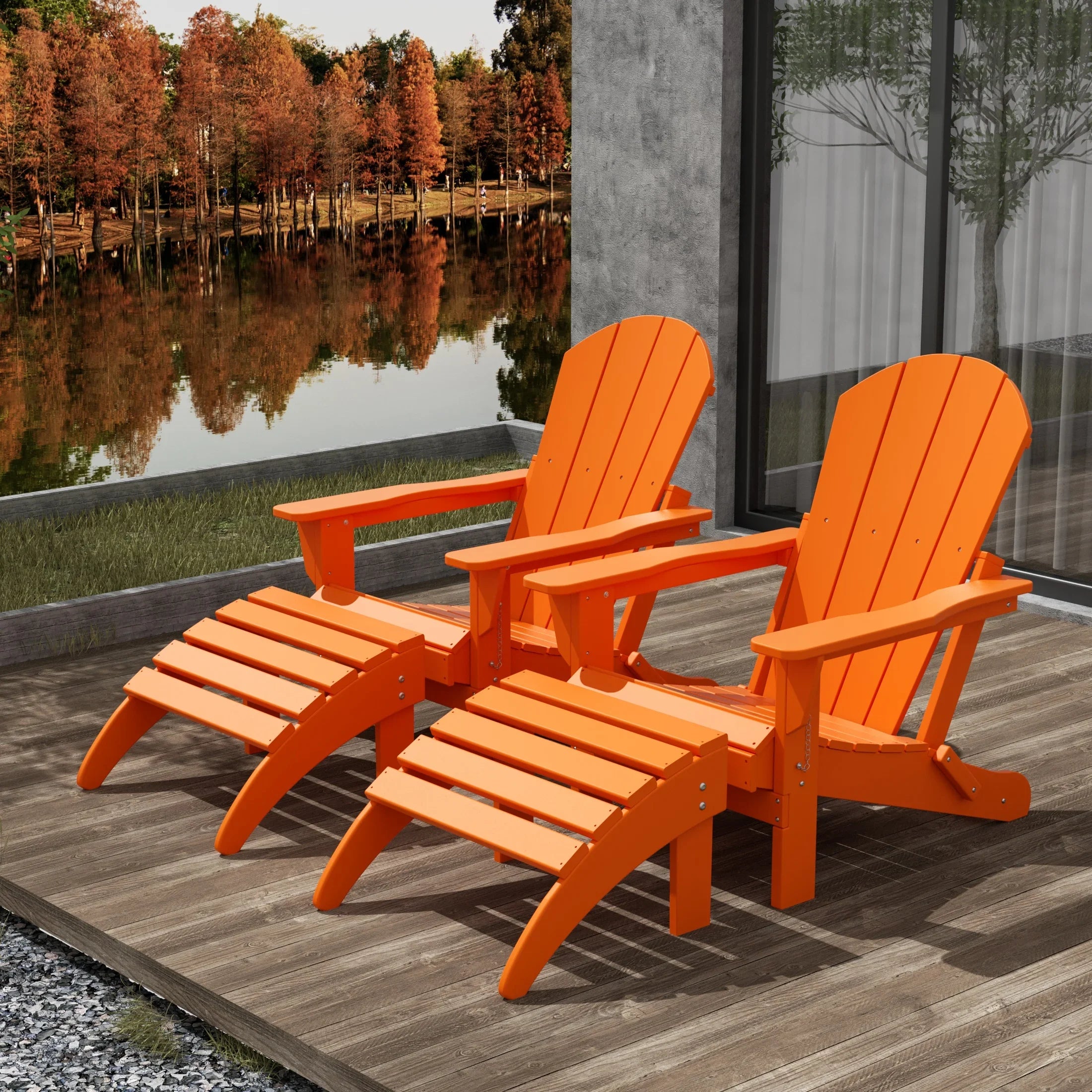Friars Club Deck ダークブルー＆オレンジ　レアデック PARADISE 4-Piece Outdoor Patio Adirondack Chairs with Matching