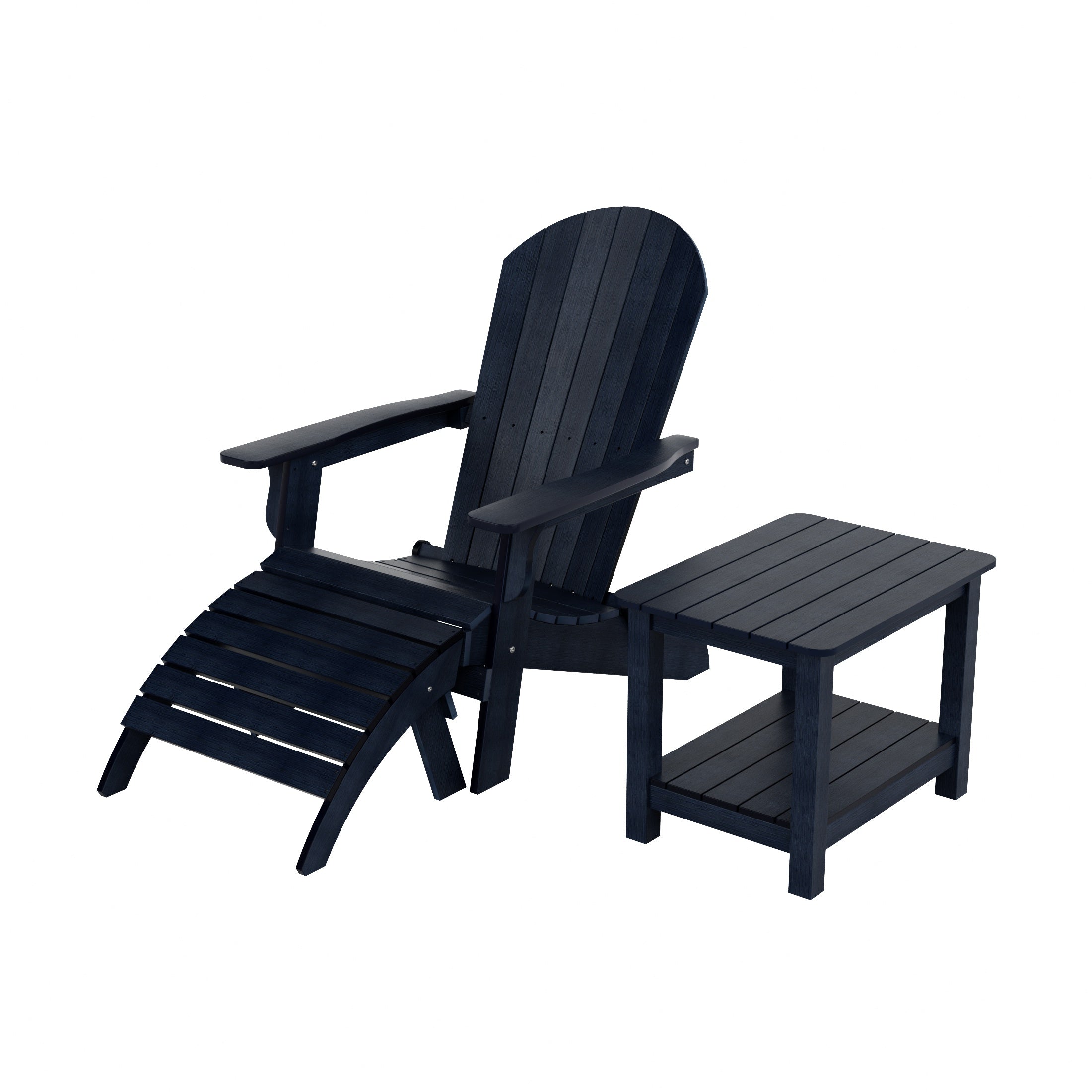 Florence 3-Piece HIPS Outdoor Folding Adirondack Seashell Chair With Folding Ottoman And Side Table