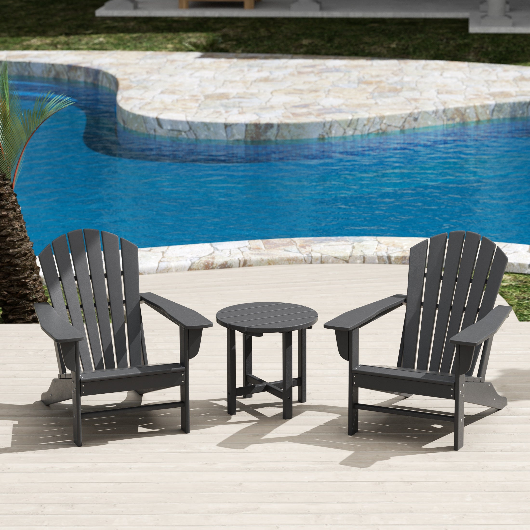 Portside Dylan 3-Piece Outdoor Adirondack Chair with Side Table Set