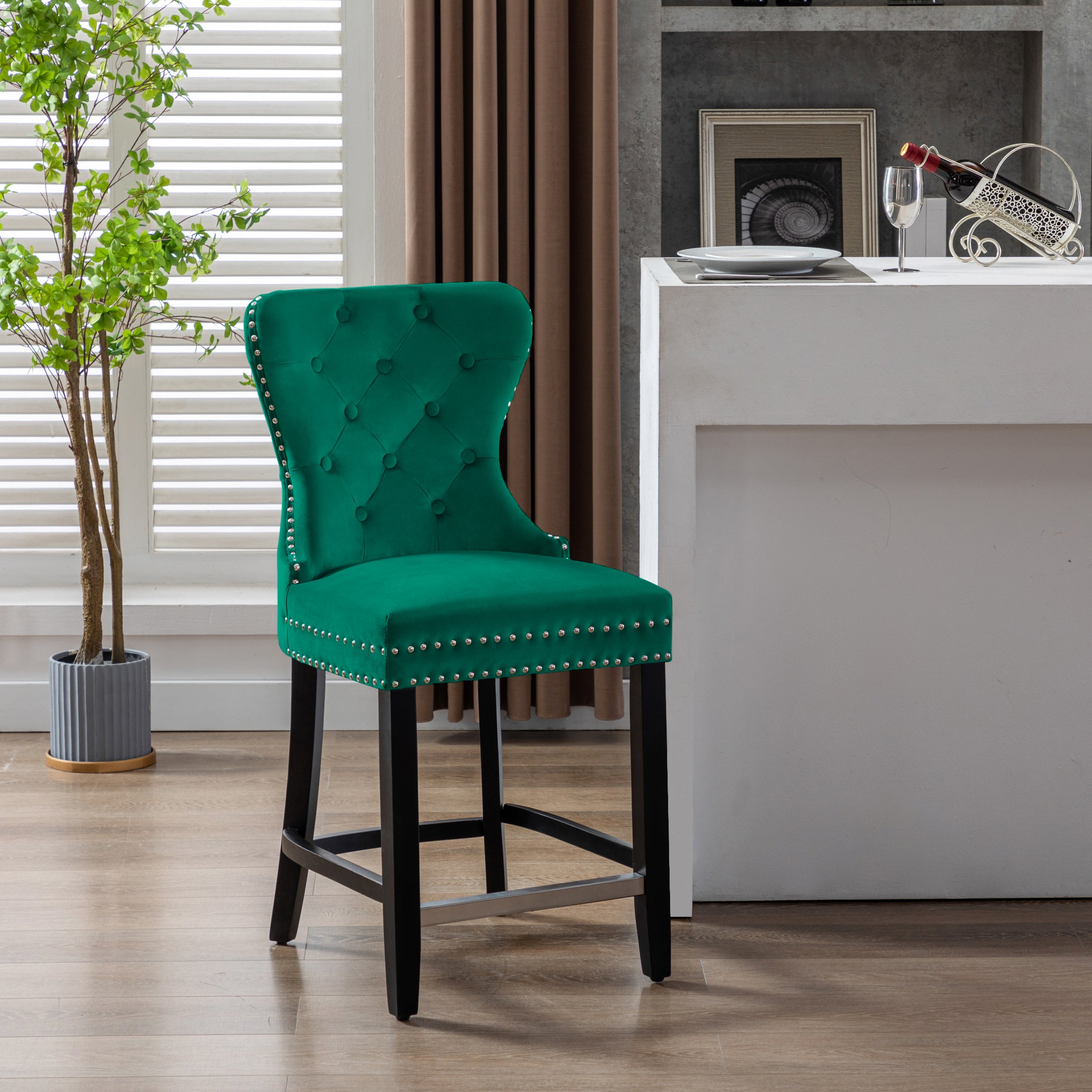 Hank 24" Tufted Velvet Counter Stool, Black