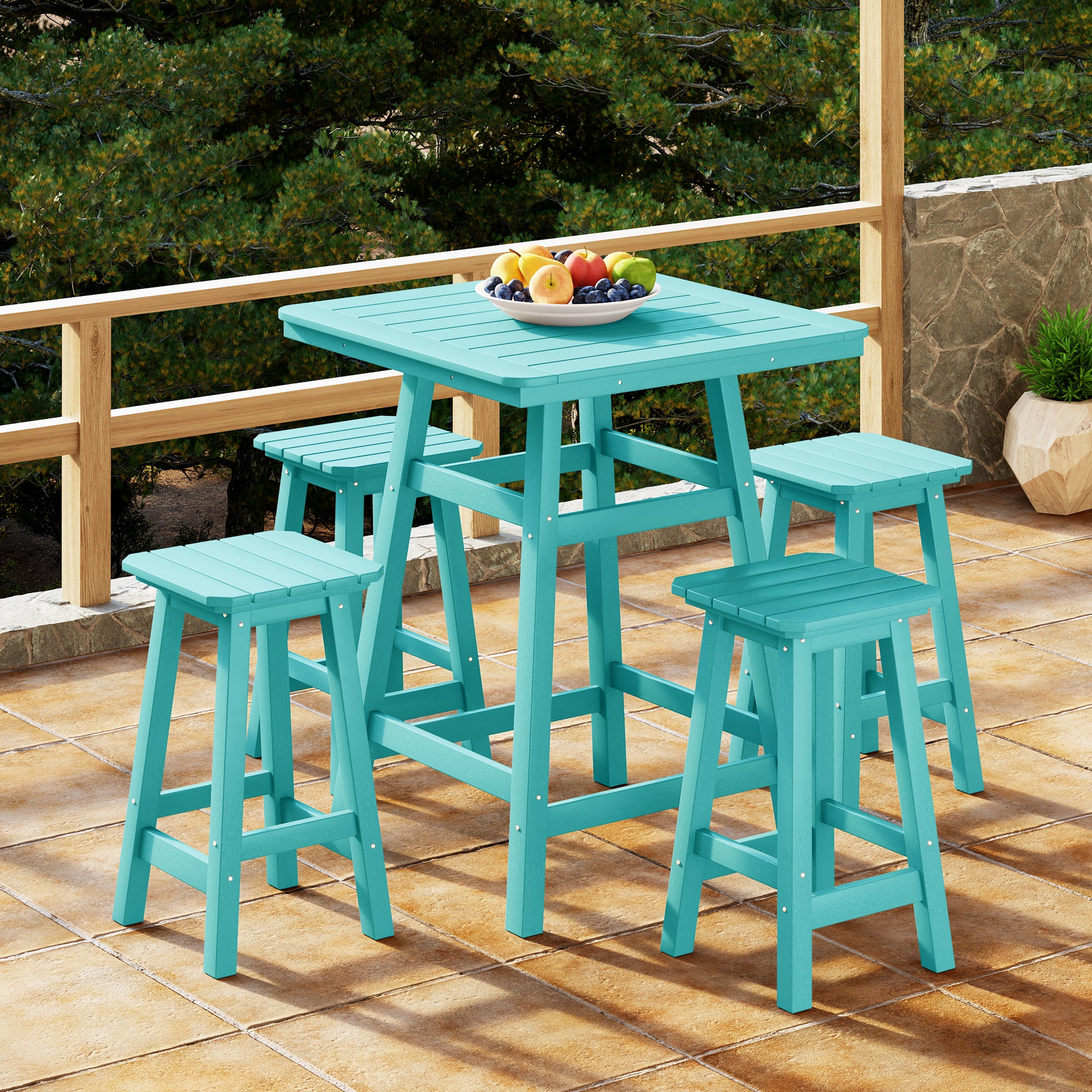 Paradise 5-Piece HDPE Outdoor Patio Dining Bar Bistro Table Set with Counter High Bar Stool