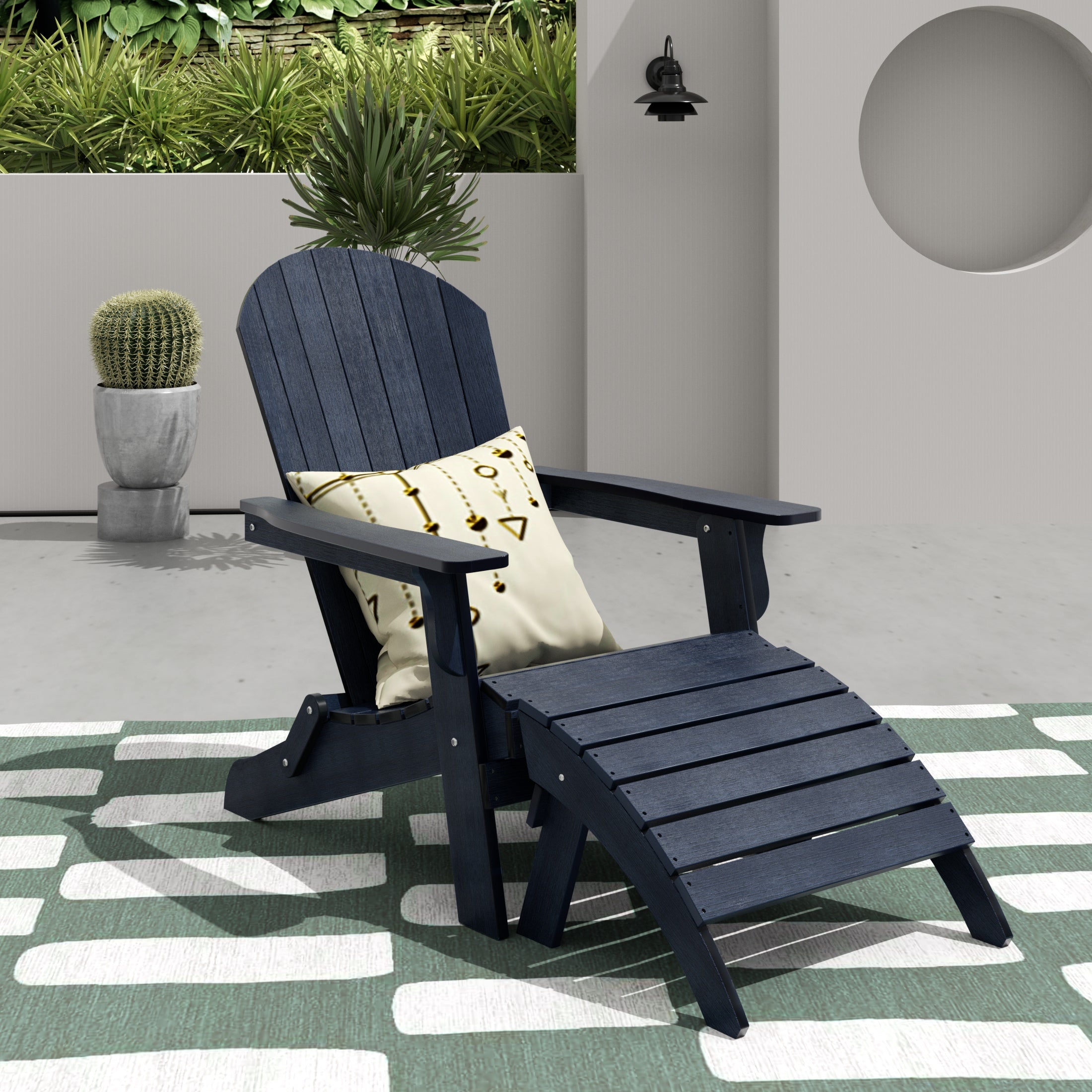 Florence 2-Piece HIPS Outdoor Folding Adirondack Seashell Chair With Folding Ottoman