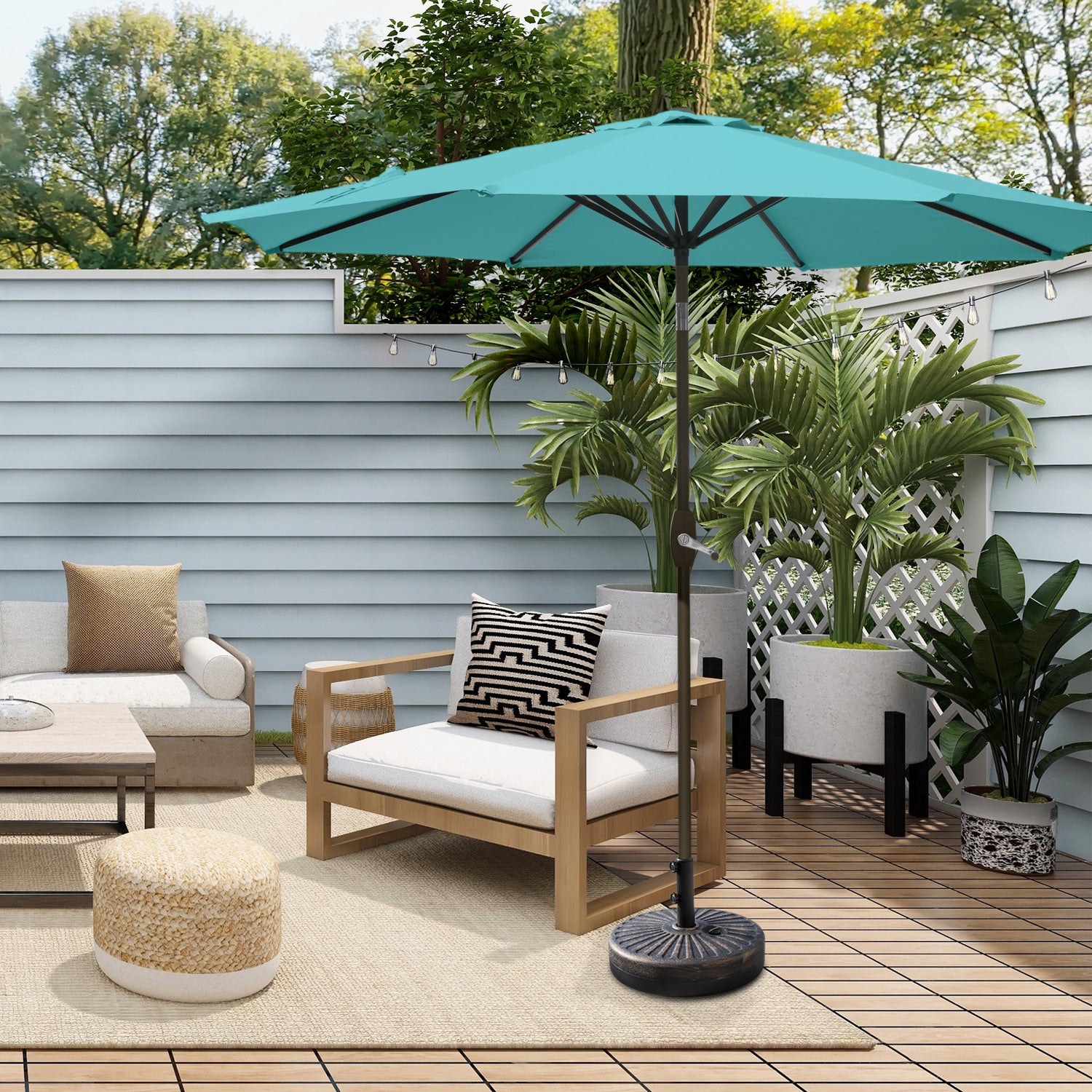 Cabana 9 ft. Patio Table Umbrella with Bronze color round free standing weight base kit