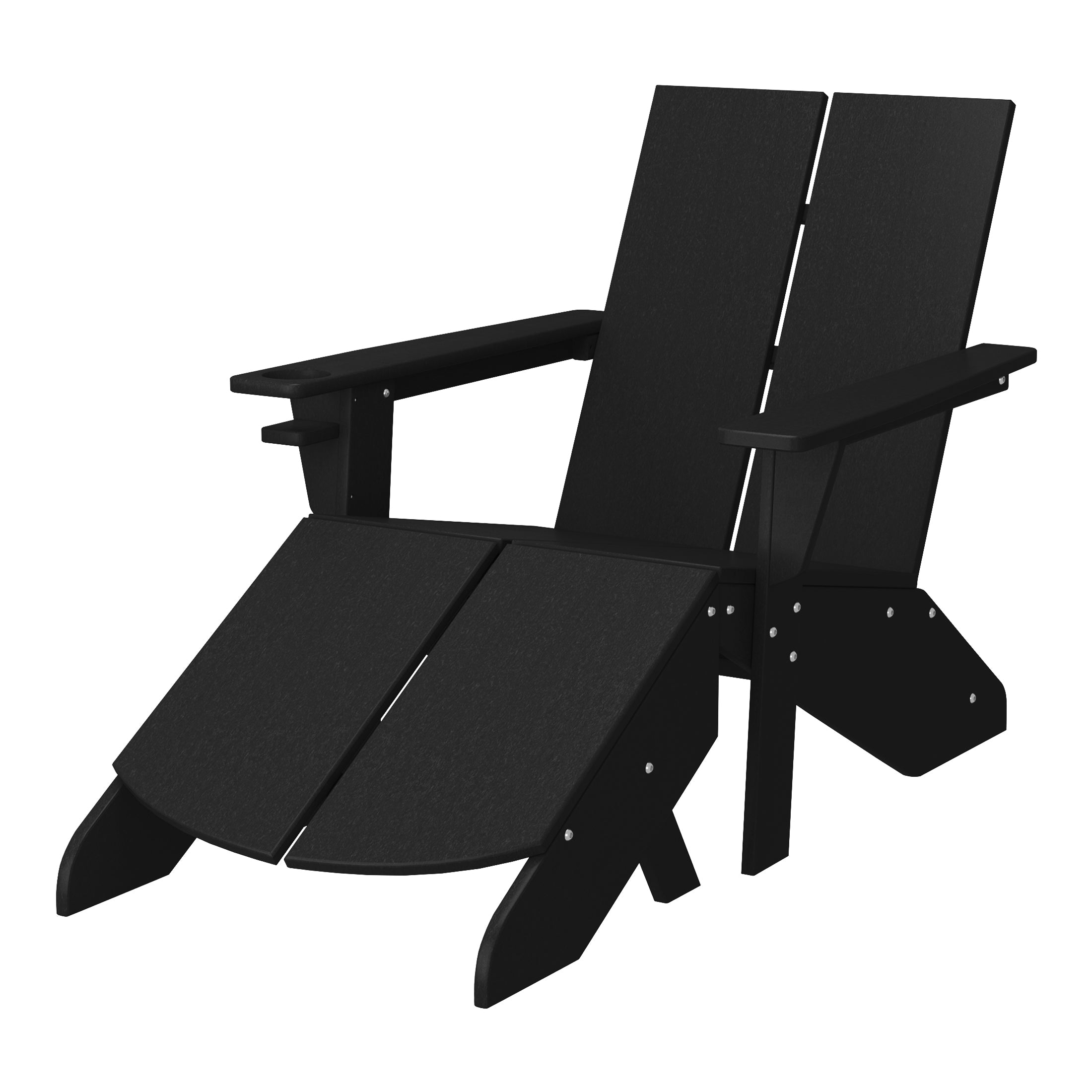 Seaview Outdoor HDPE Modern Adirondack Chair with Folding Patio Ottoman and Cup Holder