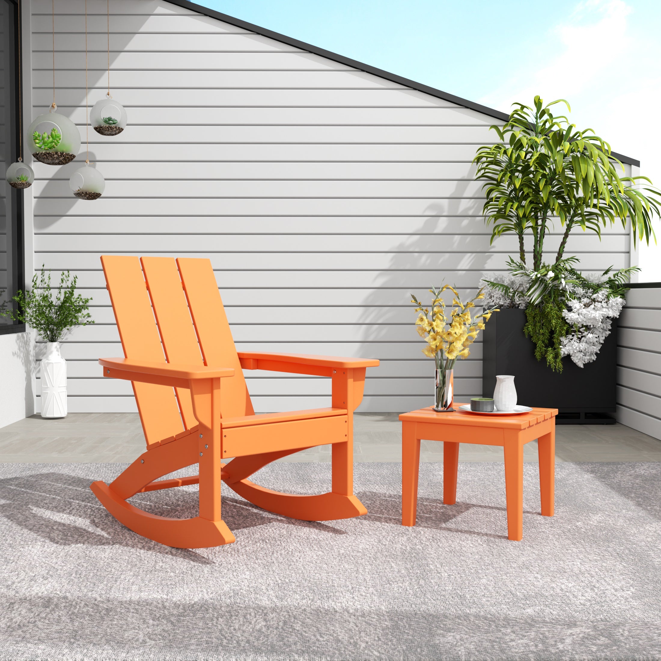 Palms WestinTrends 2-Pieces Set Modern Plastic Outdoor Rocking Chair with Square Side Table
