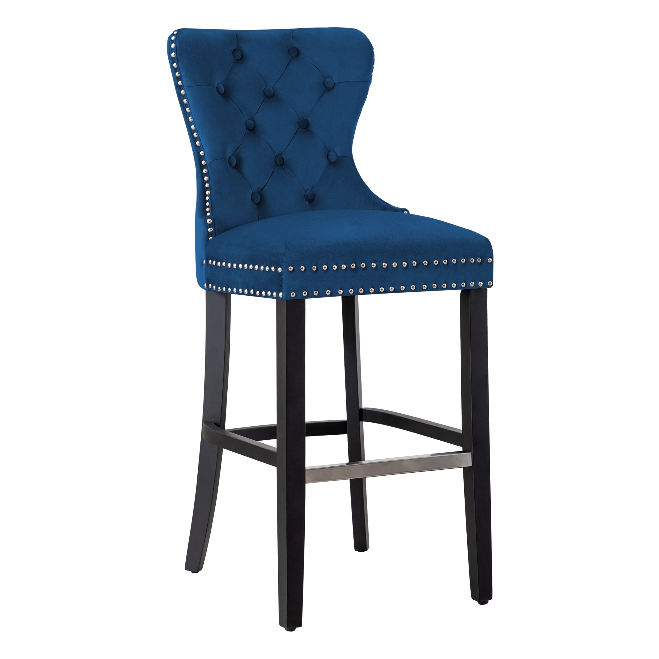 Hank 29" Tufted Velvet Bar Stool, Black
