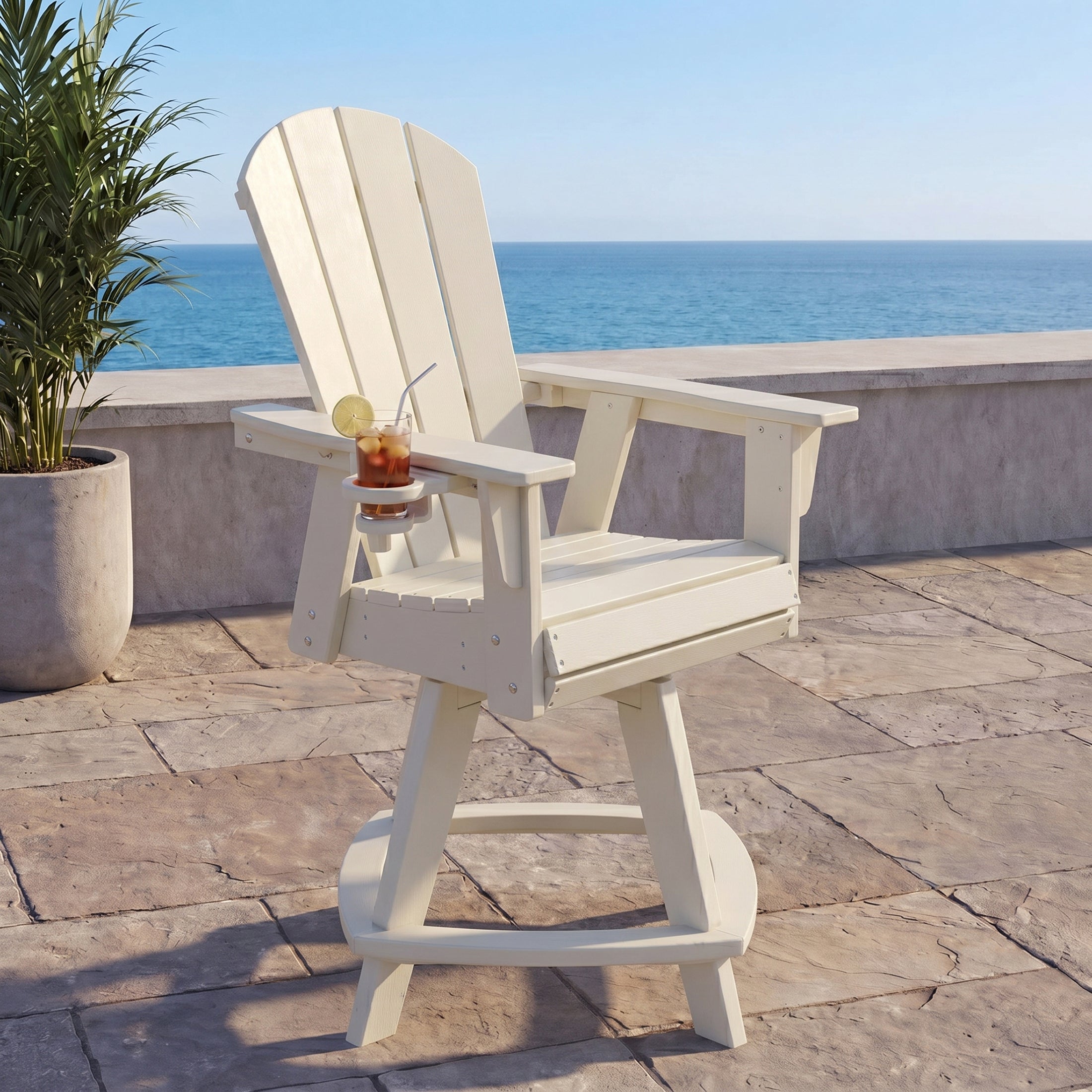 Paradise Outdoor HDPE Adirondack Swivel Counter Height Bar Chair With Cup Holder
