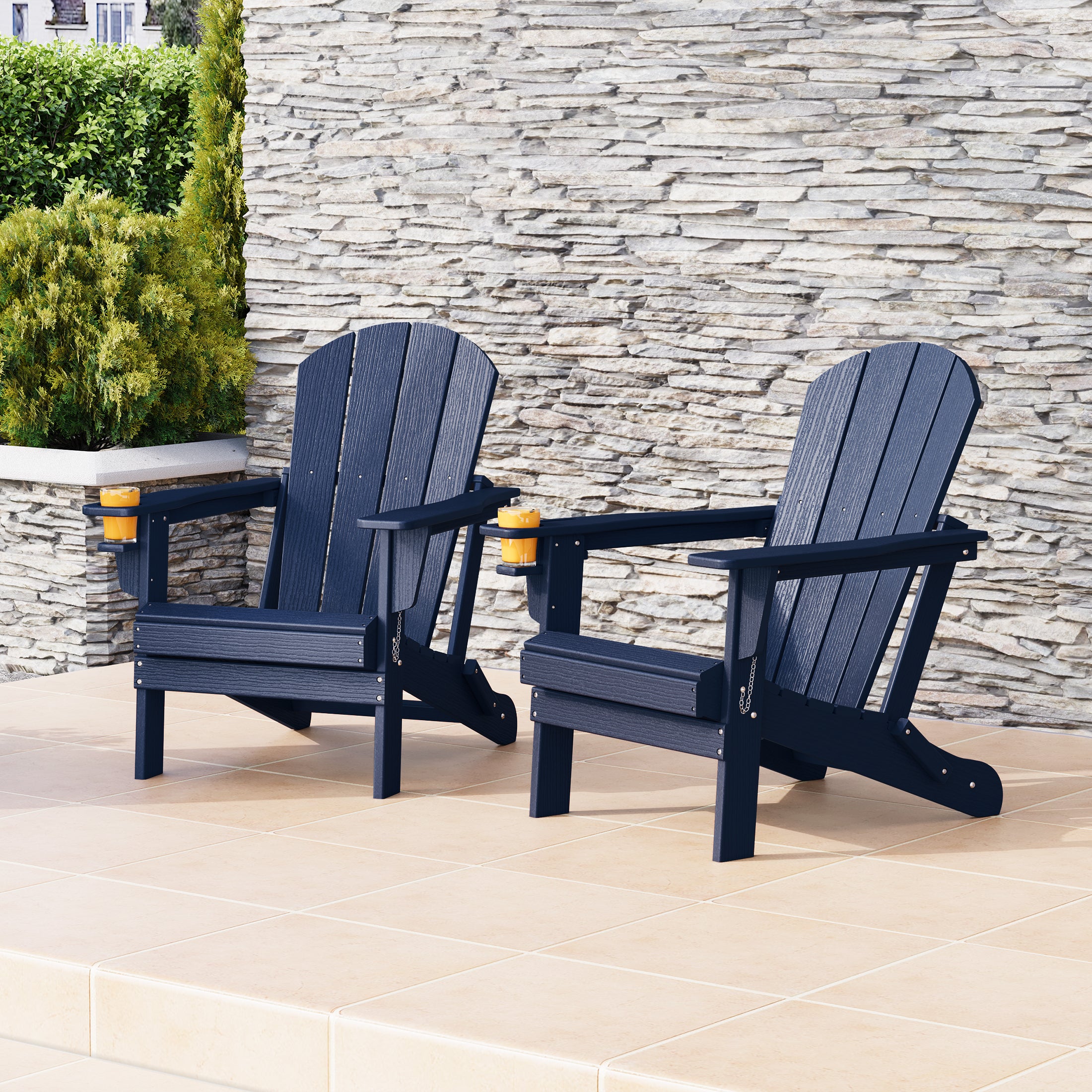 Rockport Outdoor Patio HDPE Resin Folding Adirondack Chairs With Cup Holder and Phone Holder (Set of Two)