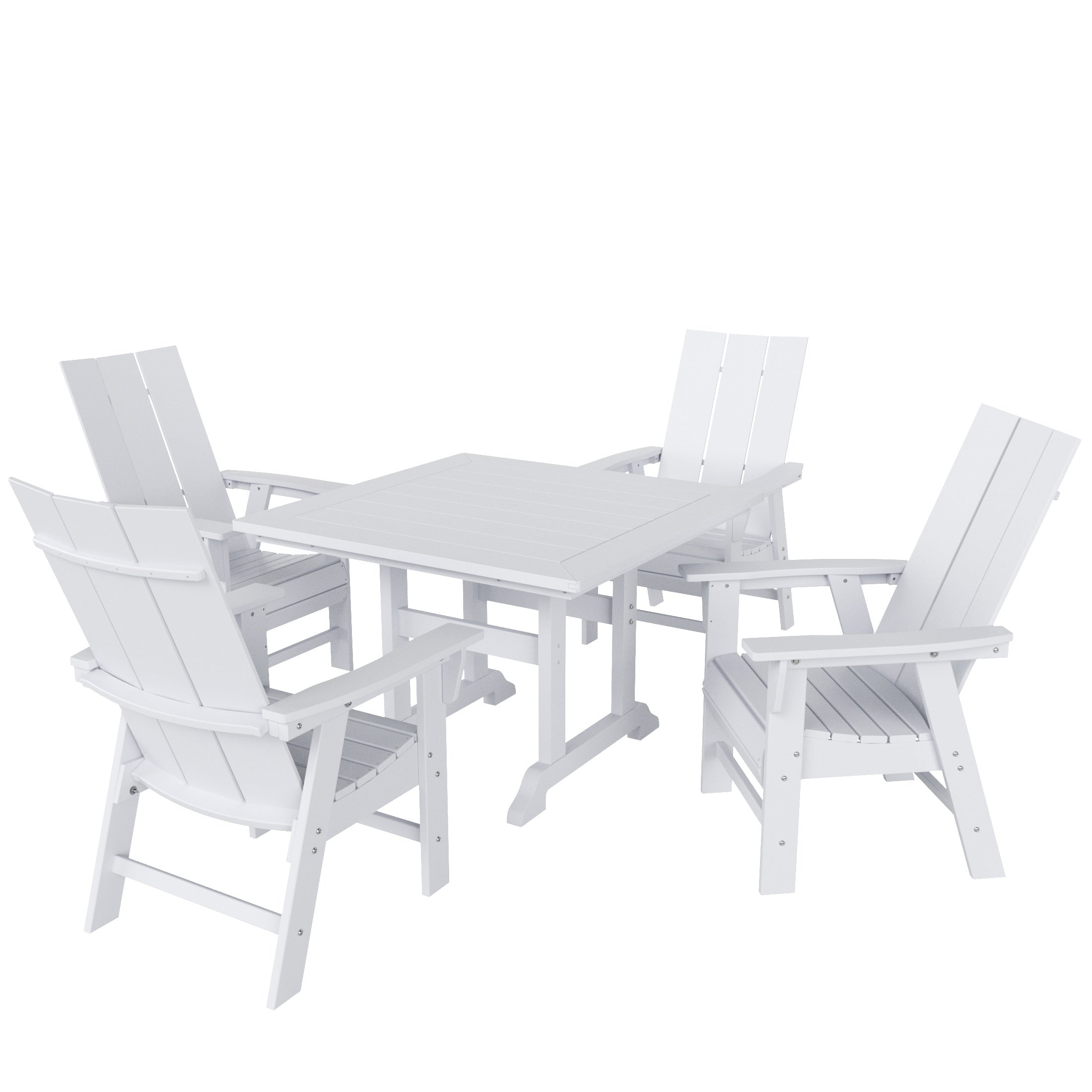 Palms 5 Piece Outdoor Patio Dining Square Table and Modern Armchair Set