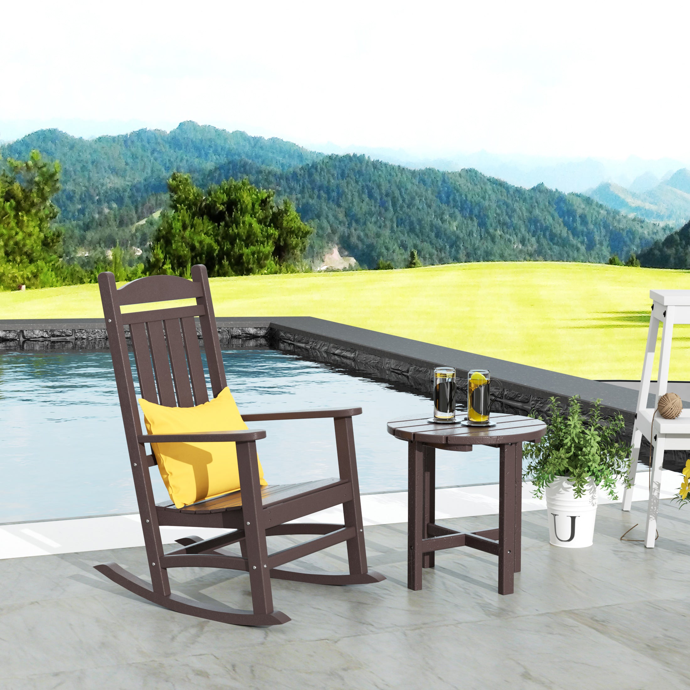 Paradise Outdoor Patio Porch Rocking Chair with Side Table Set