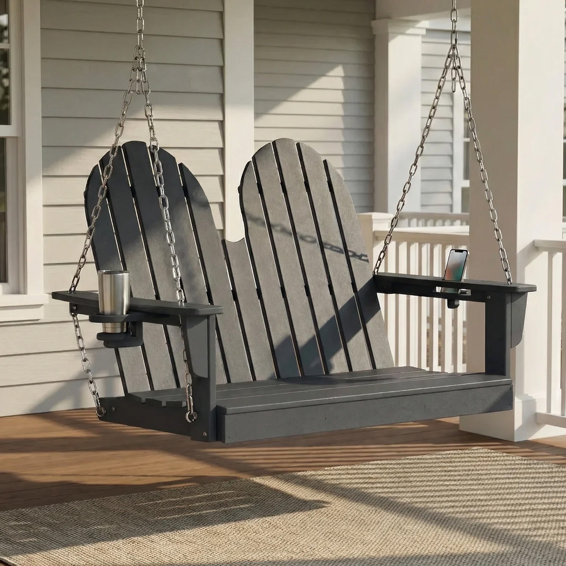 Savannah 4ft Outdoor HDPE Poly Farmhouse Hanging Porch Swing With Cup Holders
