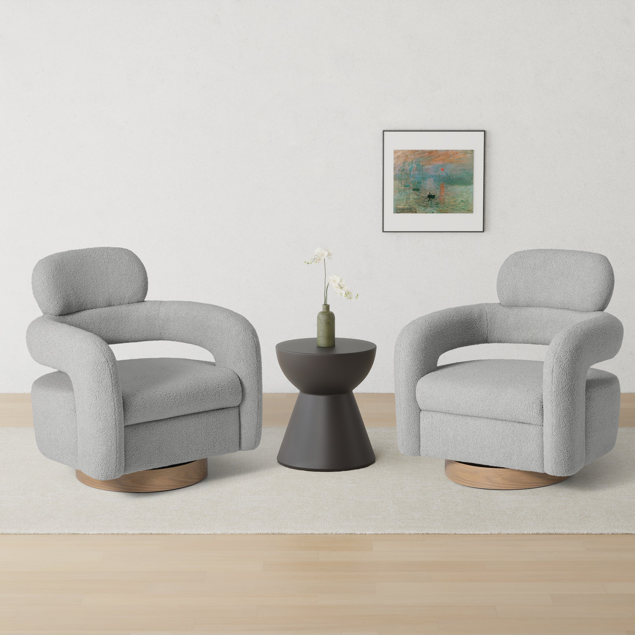 Celine Mid-Century Modern Sherpa Swivel Barrel Accent Chair (Set of 2)