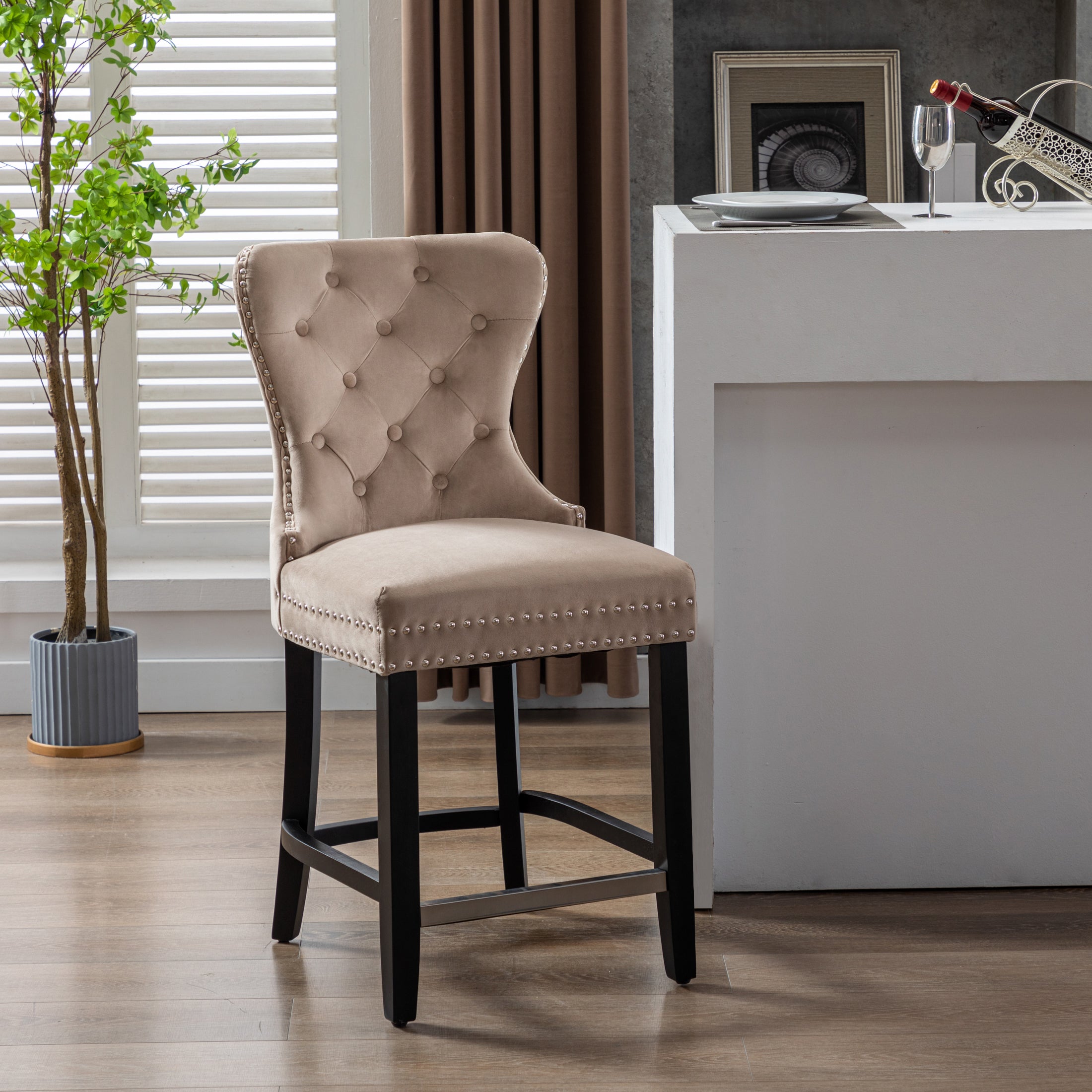 Hank 24" Tufted Velvet Counter Stool, Black