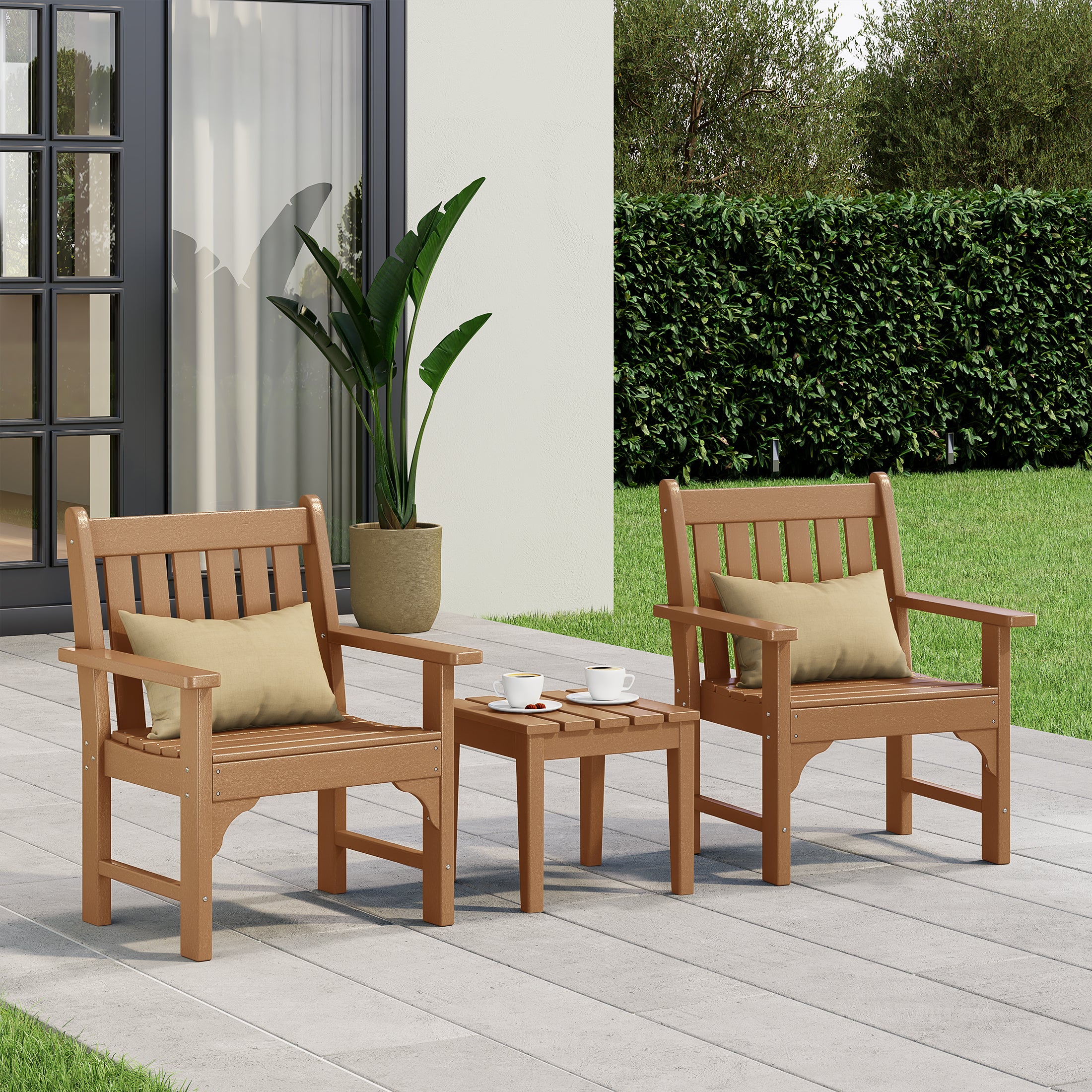 Paradise Outdoor Patio 3-Piece HDPE Adirondack Garden Chairs with Square Adirondack Side Table Set