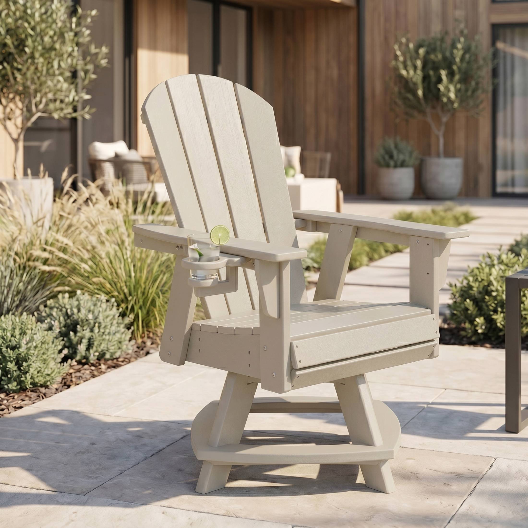 Paradise Outdoor HDPE Swivel Adirondack Patio Dining Chair With Cup Holder