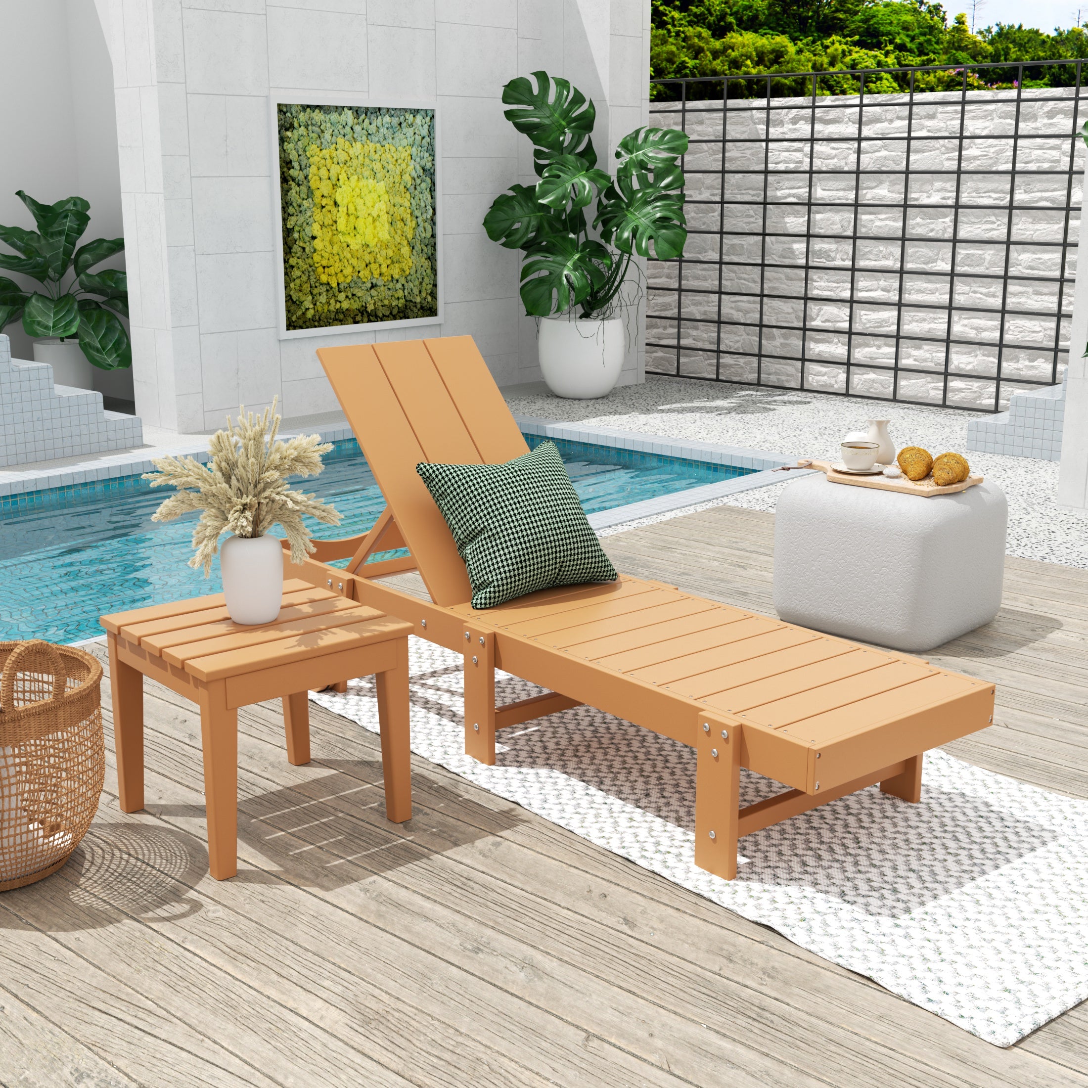 Palms 2 Piece Modern Poly Reclining Chaise Lounge With Wheels