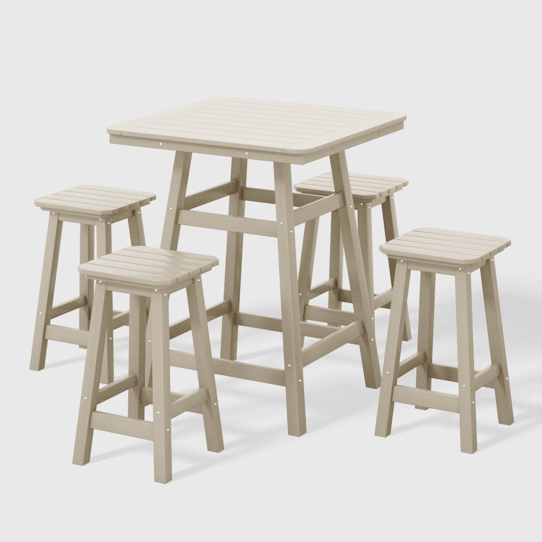 Paradise 5-Piece HDPE Outdoor Patio Dining Bar Bistro Table Set with Counter High Bar Stool