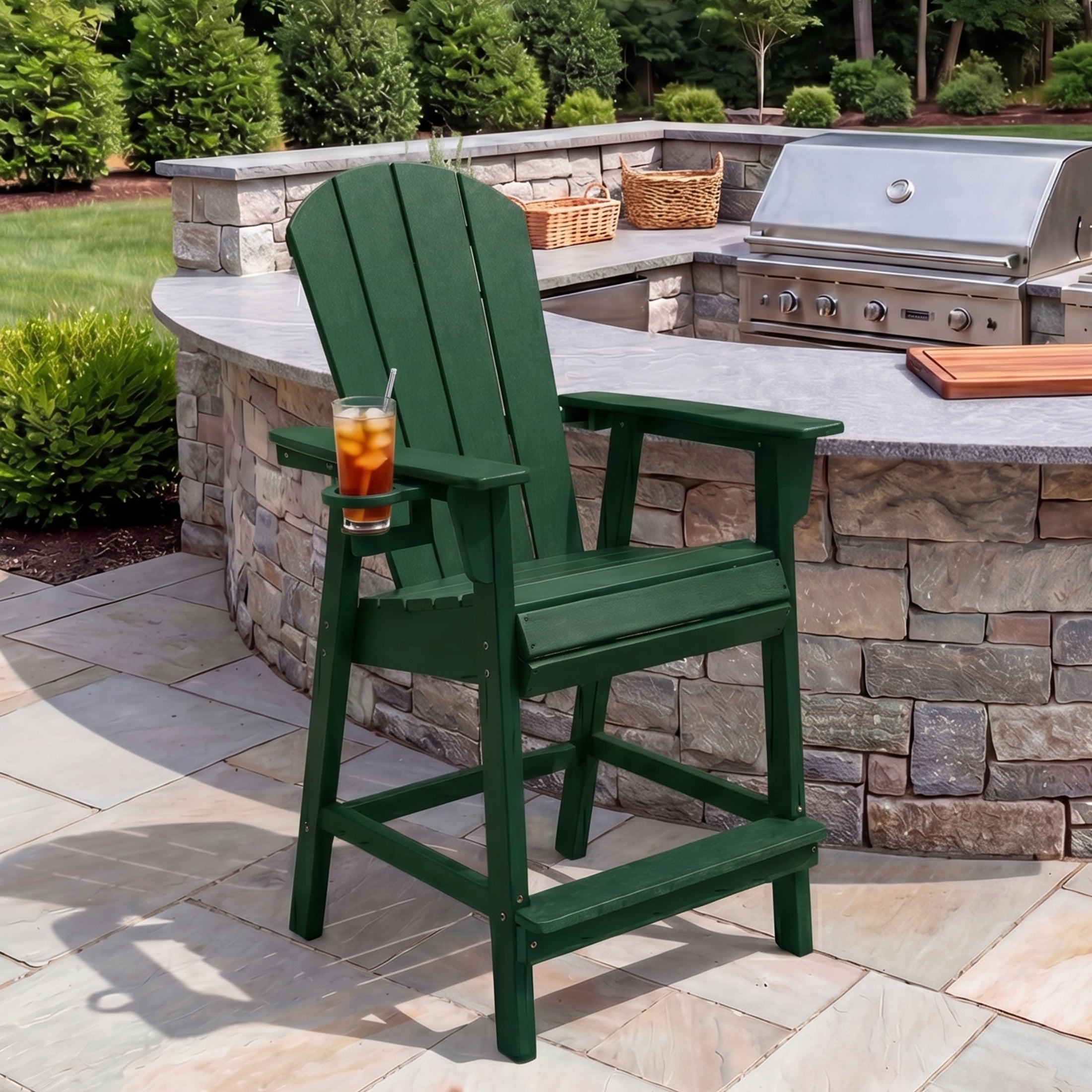 Paradise Outdoor HDPE  Tall Adirondack Counter Height Bar Chair With Cup Holder