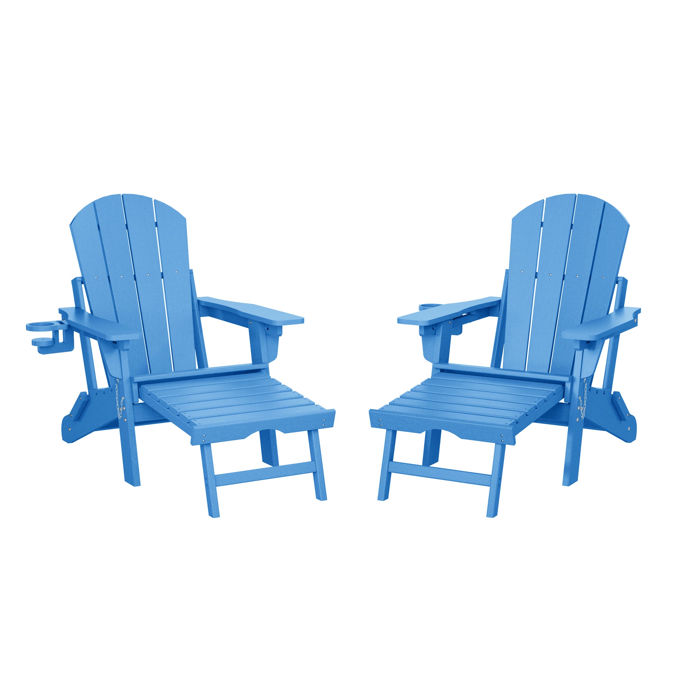 Paradise Folding Adjustable Adirondack Chair with Retractable Ottoman and Cup Holder (Set of 2)