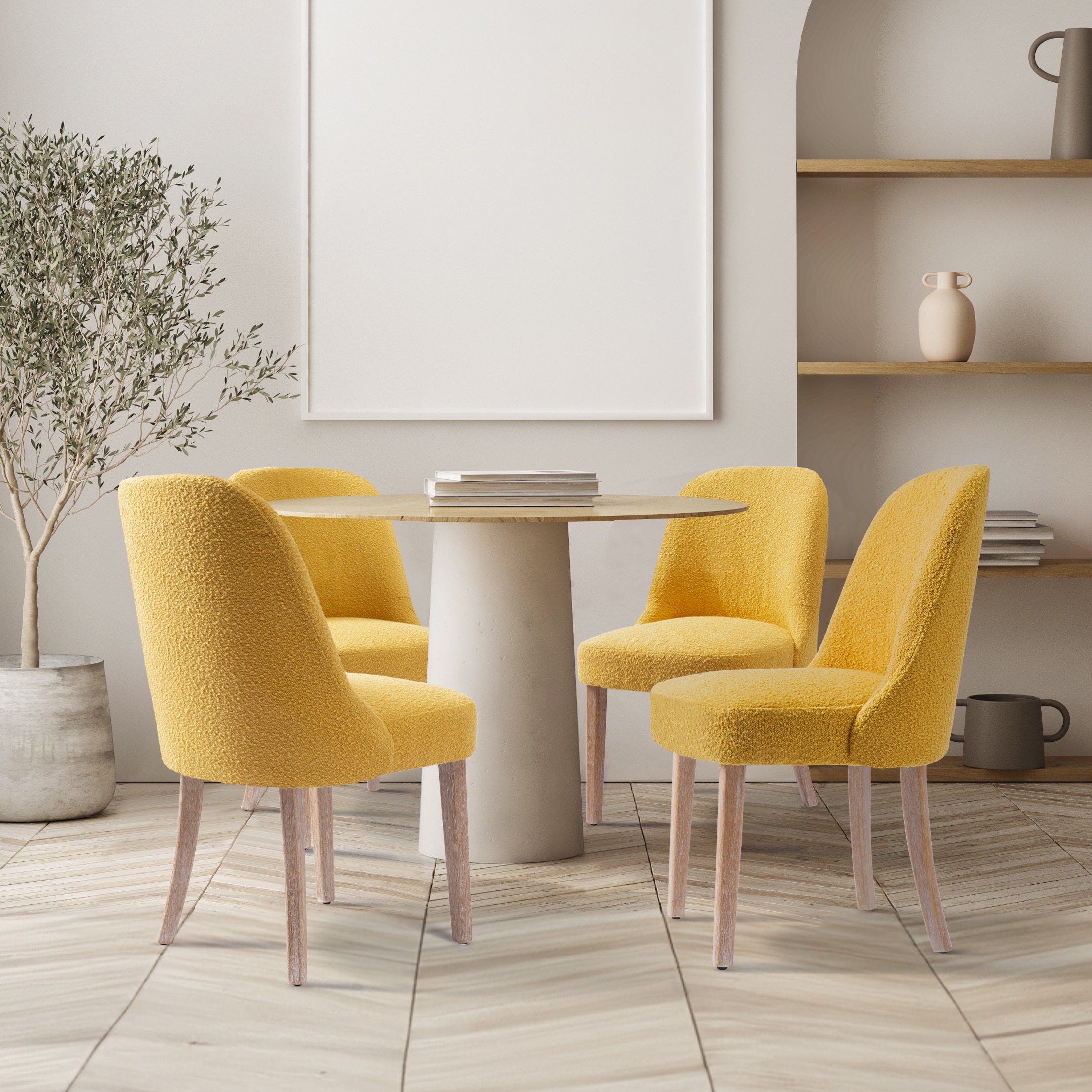 Amélie Mid-Century Modern Upholstered Boucle Dining Chair (Set of 4)
