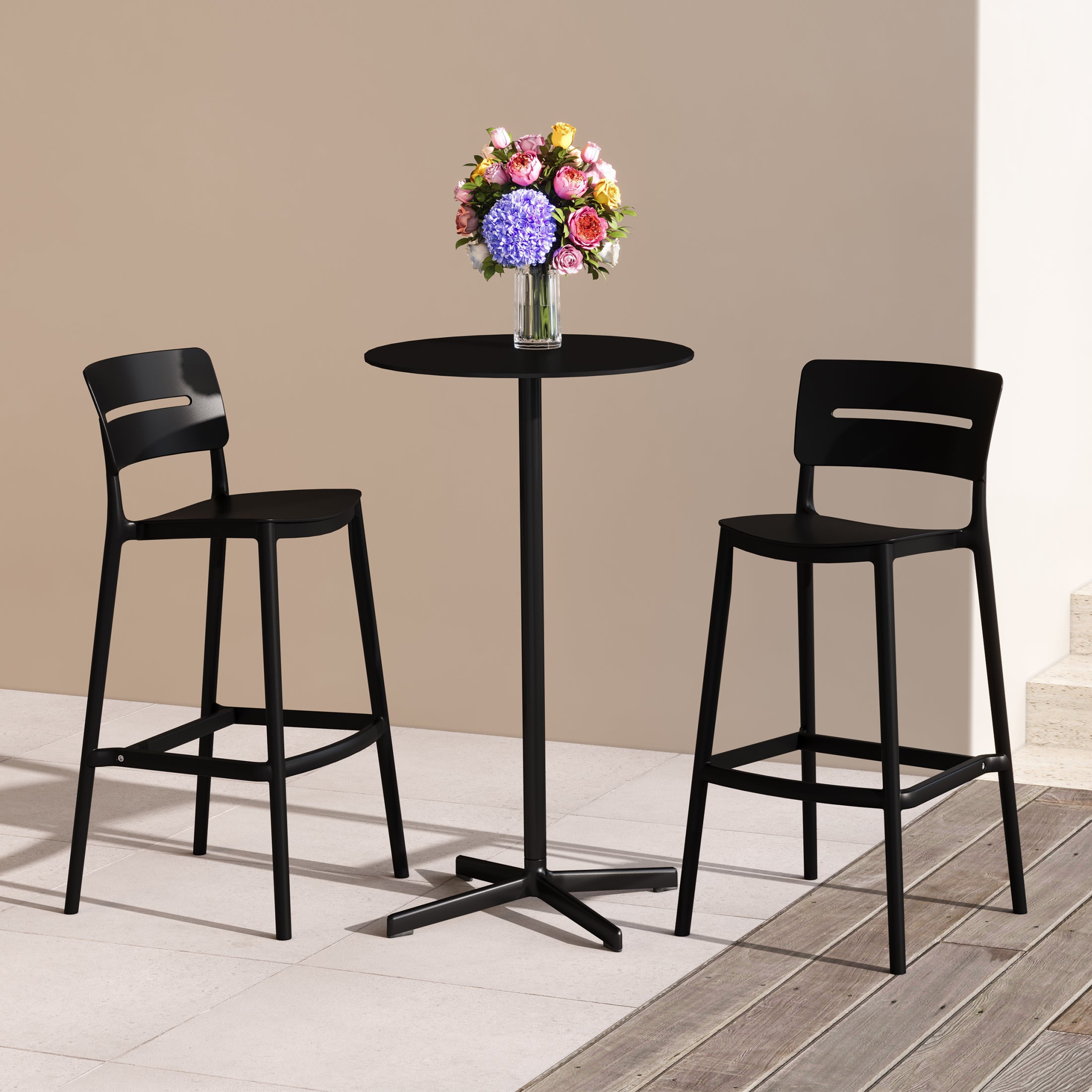 Sunshine Stackable Polypropylene Resin Plastic Outdoor Patio Bar Stools (Set of 2)