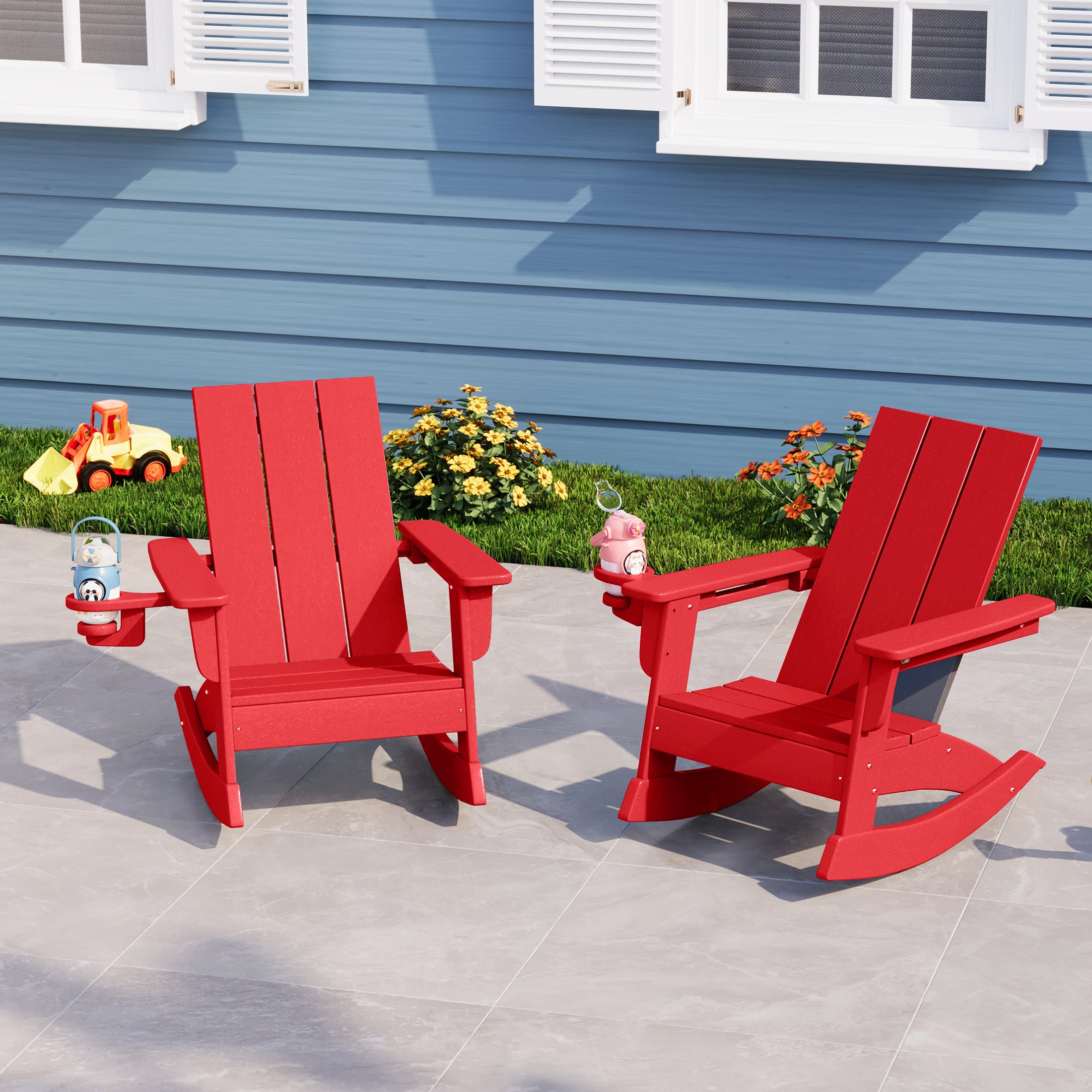 Palms Outdoor HDPE Plastic Preschool Toddler Modern Adirondack Rocking Chairs (Set of 2)