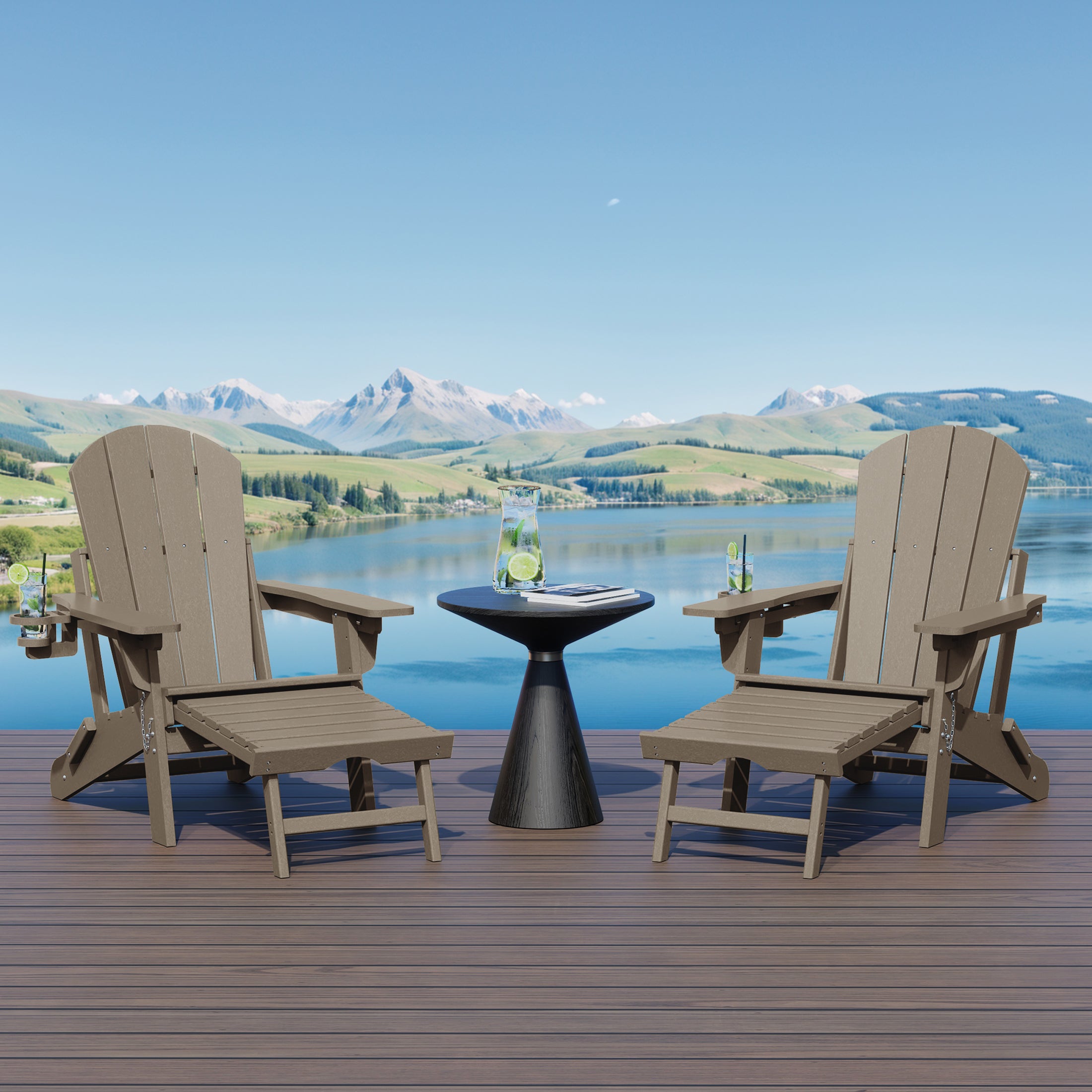 Paradise Folding Adjustable Adirondack Chair with Retractable Ottoman and Cup Holder (Set of 2)
