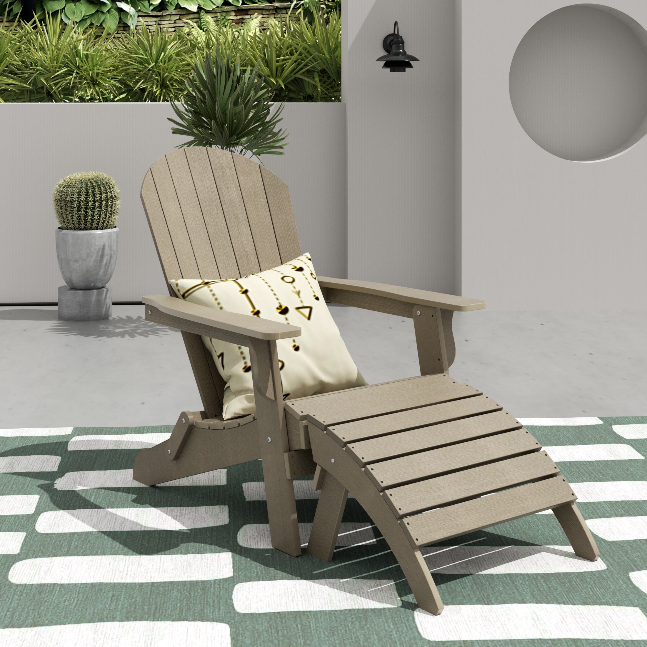Florence 2-Piece HIPS Outdoor Folding Adirondack Seashell Chair With Folding Ottoman