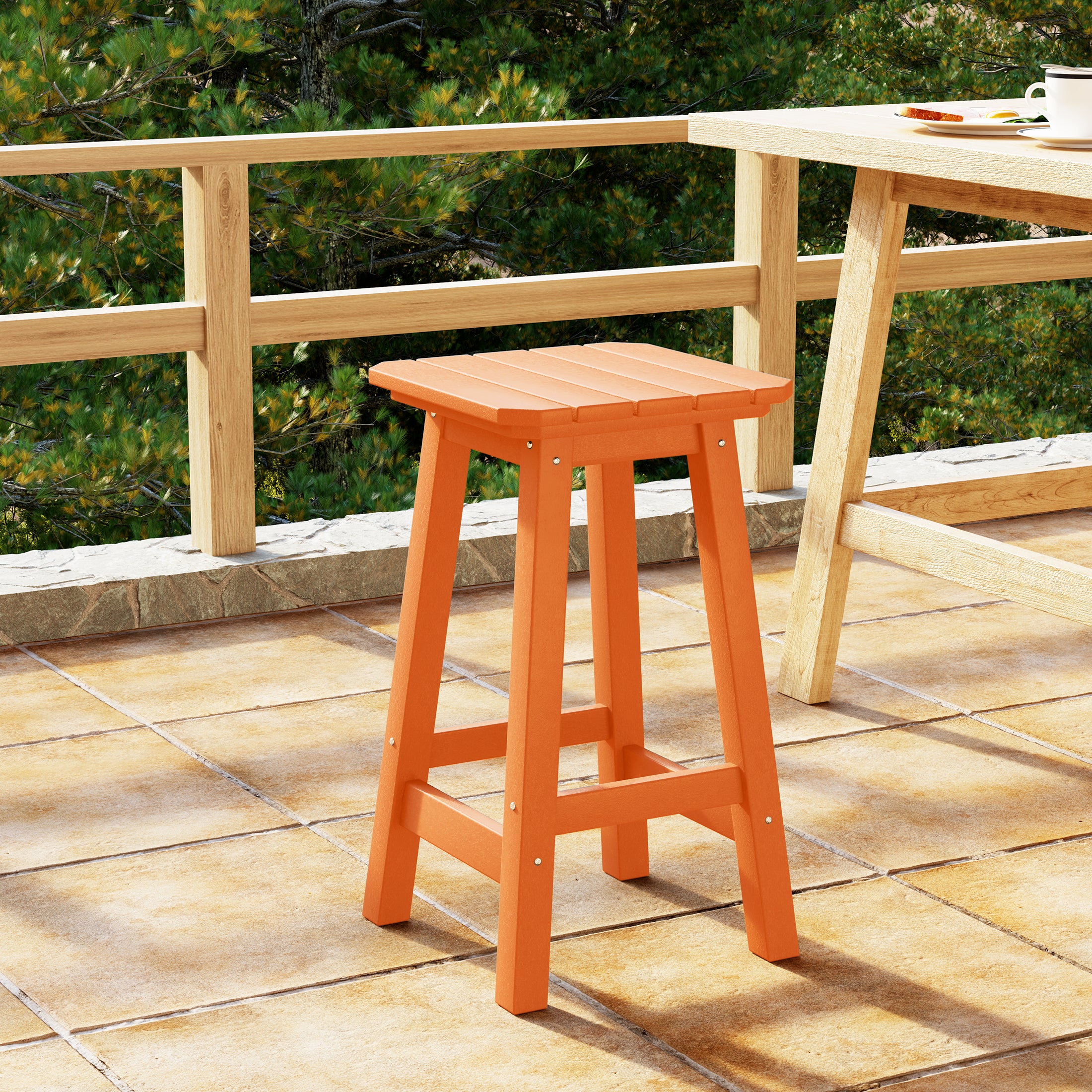 Paradise 24" HDPE Outdoor Patio Counter High Backless Square Bar Stool