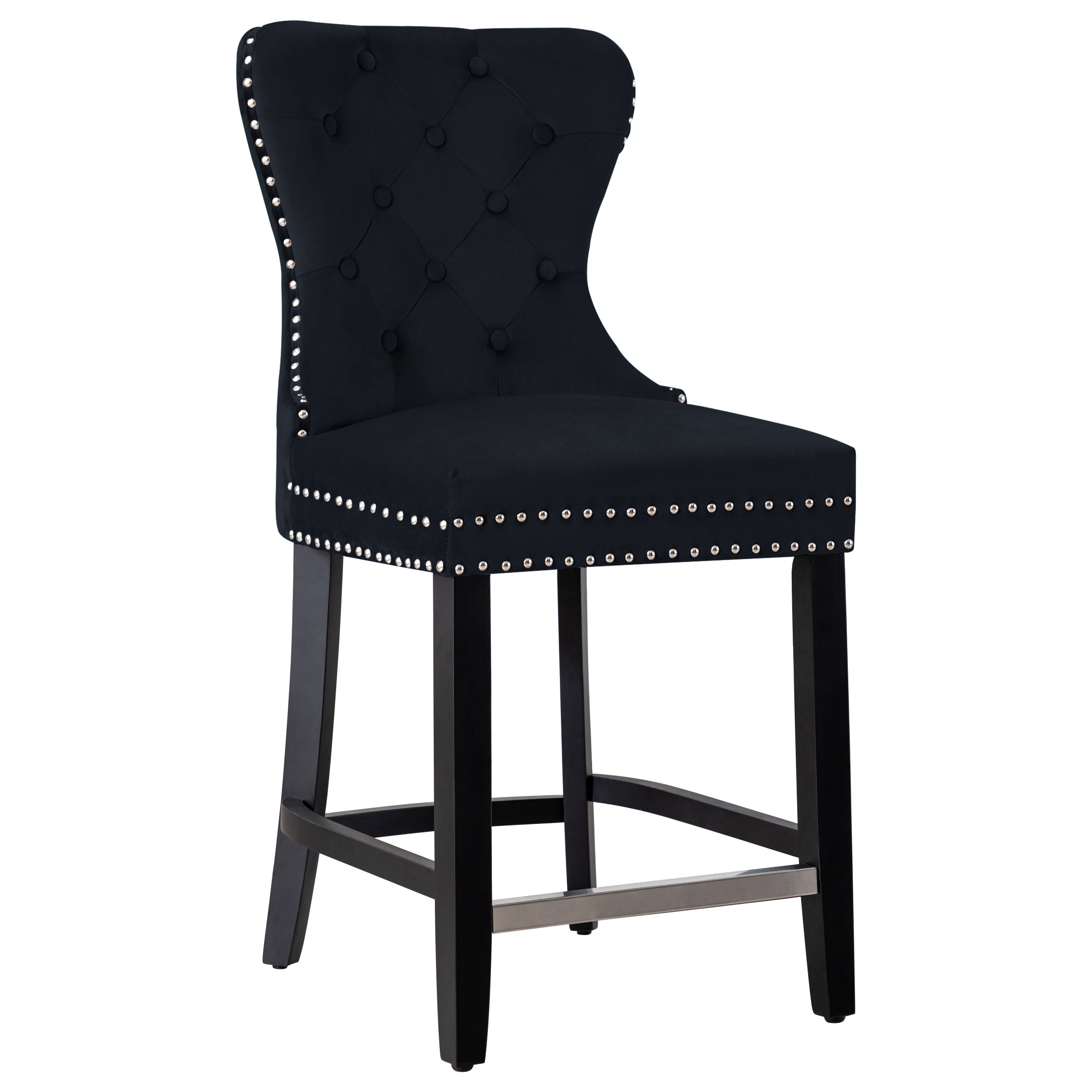 Hank 24" Tufted Velvet Counter Stool, Black