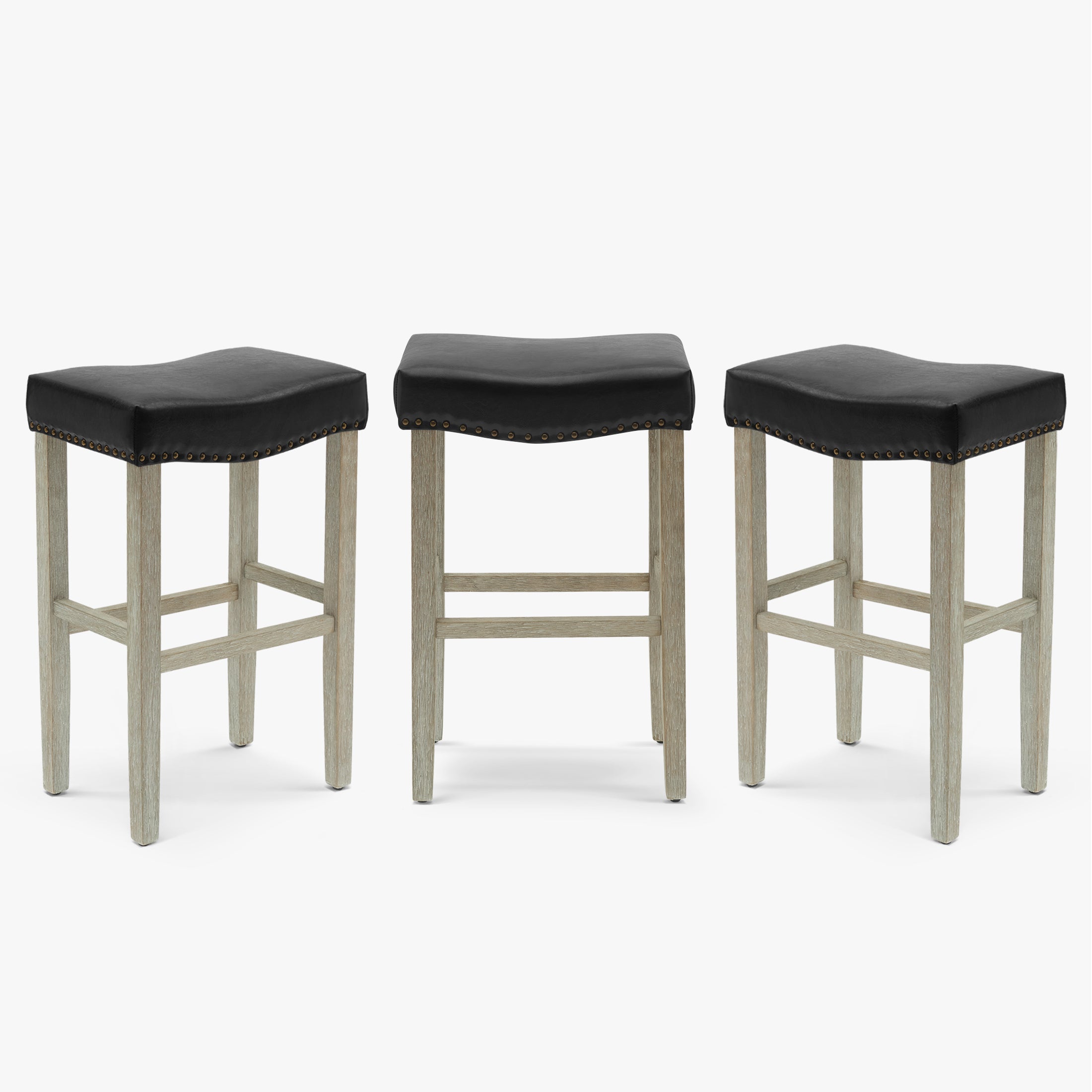 Bulmon 29" Upholstered Saddle Seat Antique Gray Counter Stool (Set of 3)