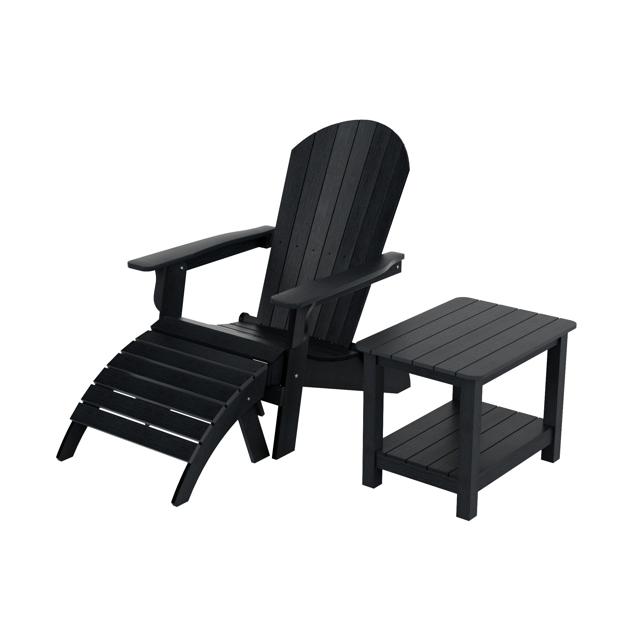 Florence 3-Piece HIPS Outdoor Folding Adirondack Seashell Chair With Folding Ottoman And Side Table