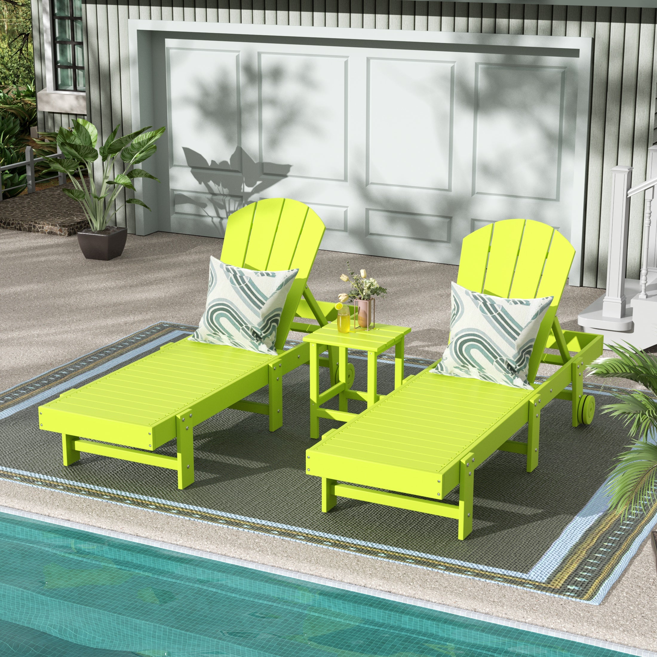 Paradise 3 Piece Poly Reclining Chaise Lounge With Wheels