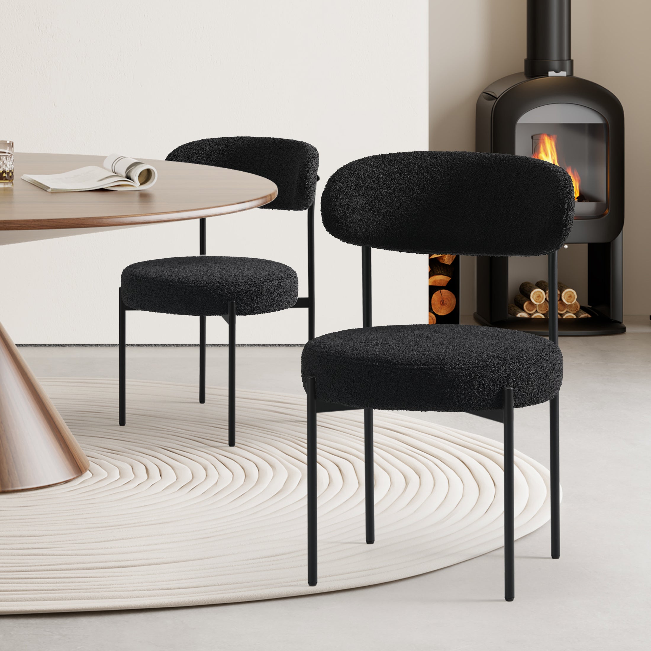 Celine Mid-Century Modern Upholstered Sherpa Round Dining Chairs (Set of 2)