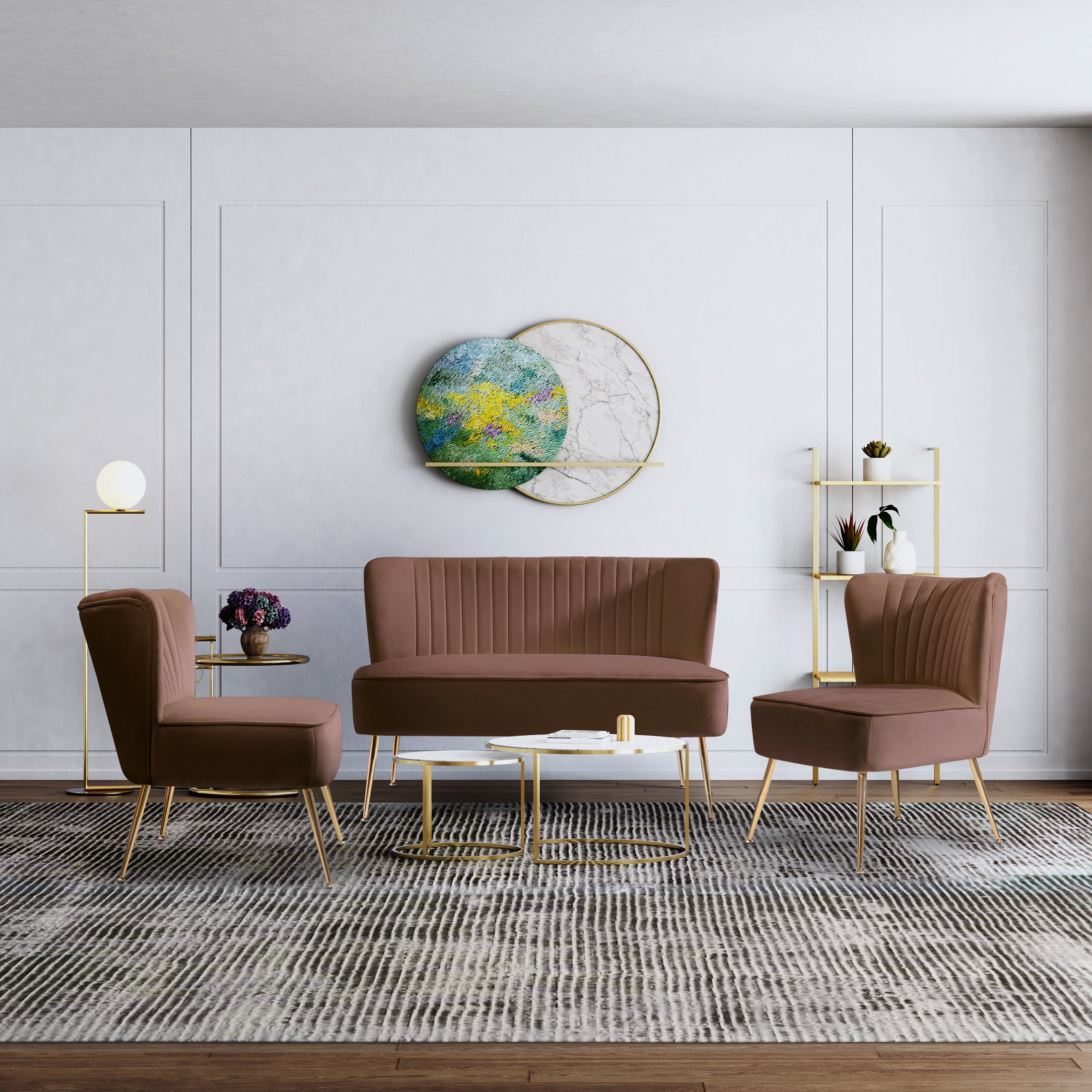 Alaia Mid Century Modern Tufted Velvet Loveseat Sofa and 22