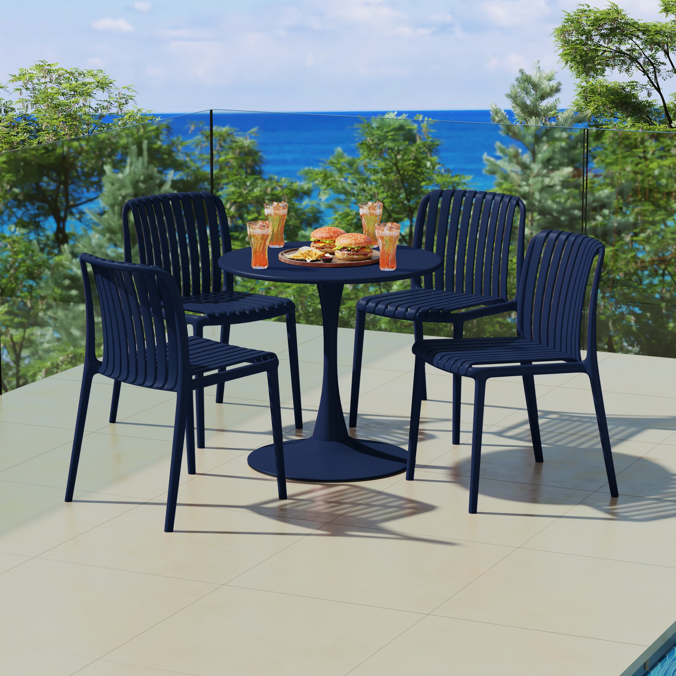 Sunshine 5-Piece Outdoor Metal Dining Table Set And Stackable Resin Patio Chairs