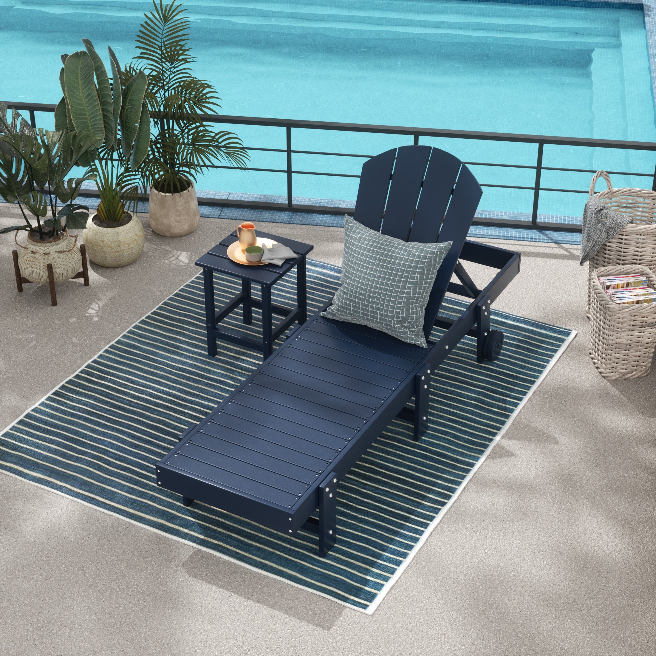 Paradise 2 Piece Adirondack Poly Reclining Chaise Lounge With Wheels