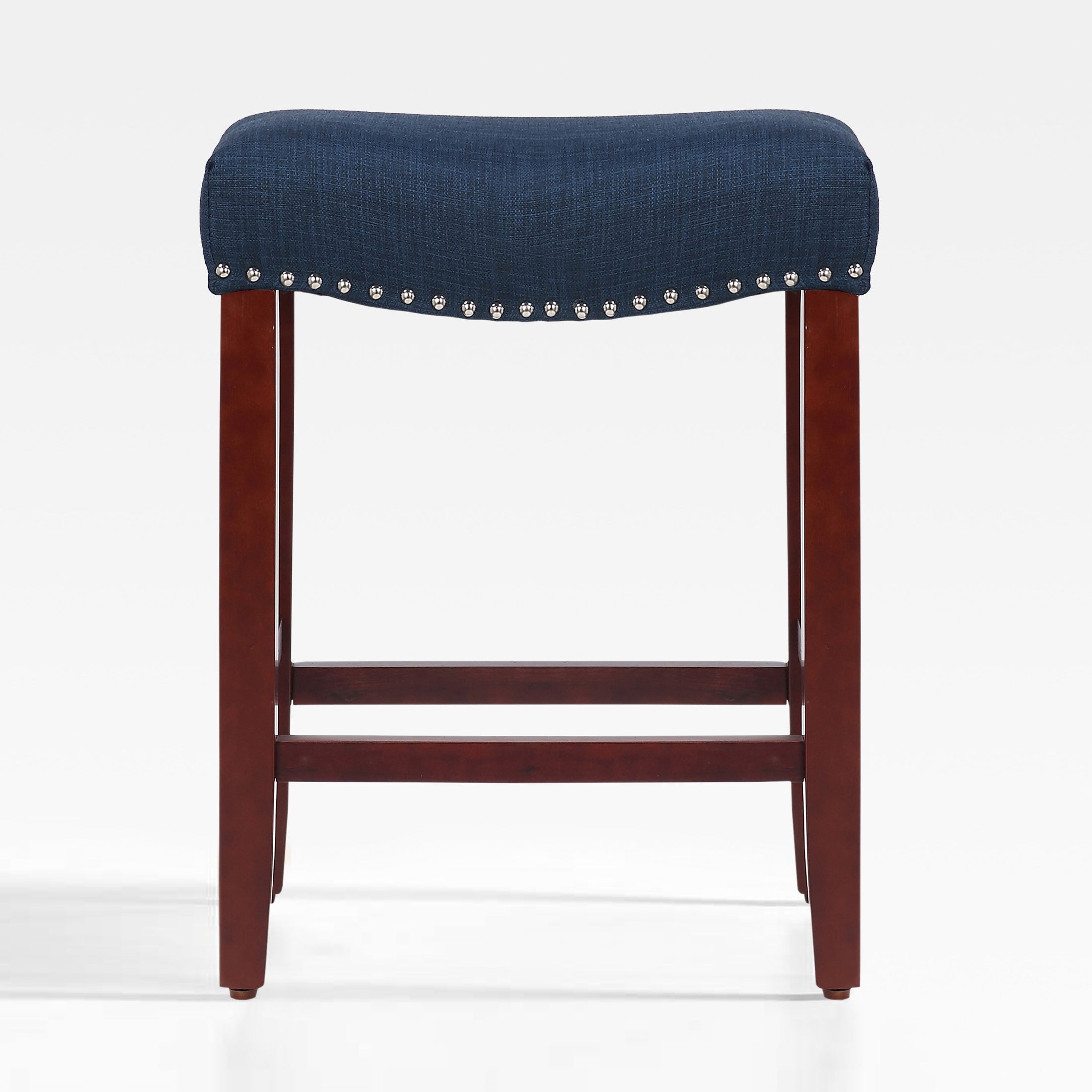 Bulmon 24" upholstered nail head bar counter stool with Cherry Red color legs