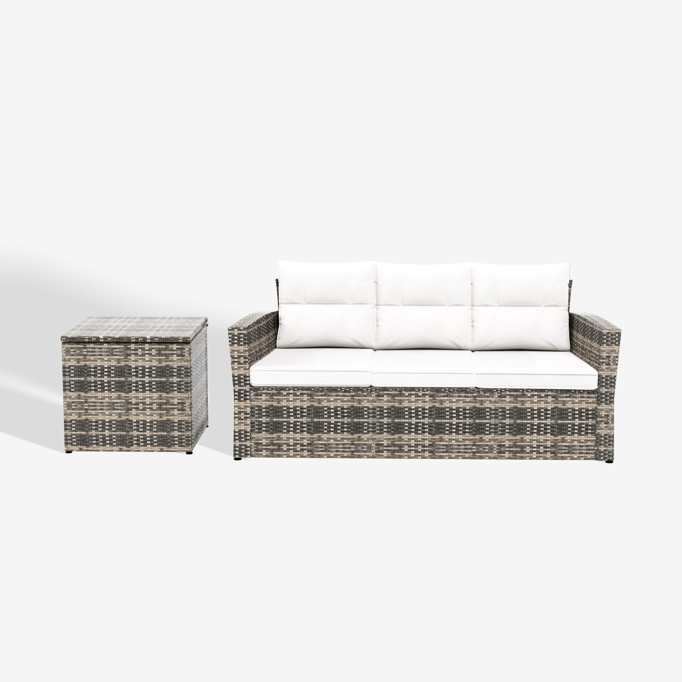 Maldives 2-Piece PE Rattan Wicker Outdoor Sofa with Cushions Side Table Set