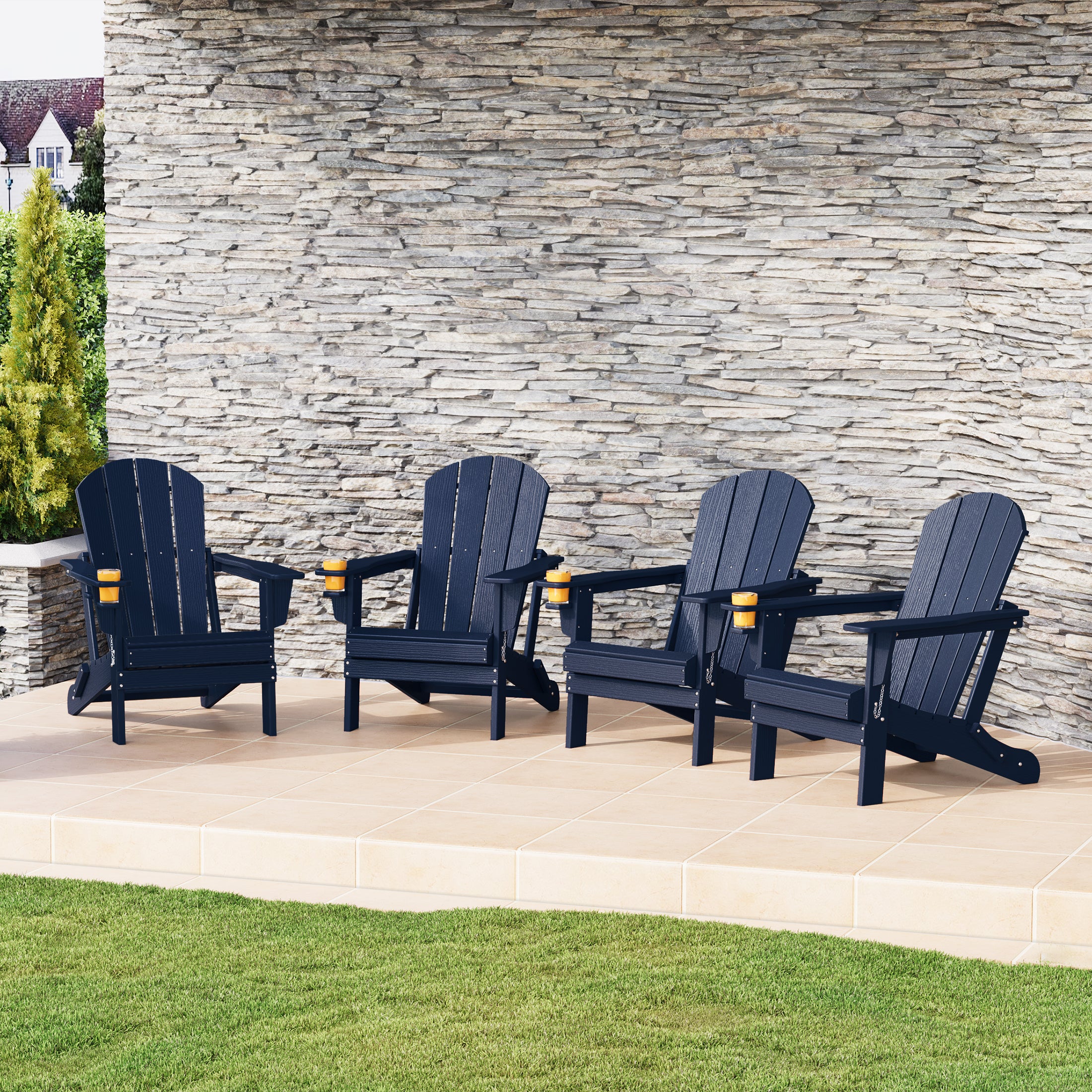 Rockport Outdoor Patio HDPE Resin Folding Adirondack Chairs With Cup Holder and Phone Holder (Set of Four)
